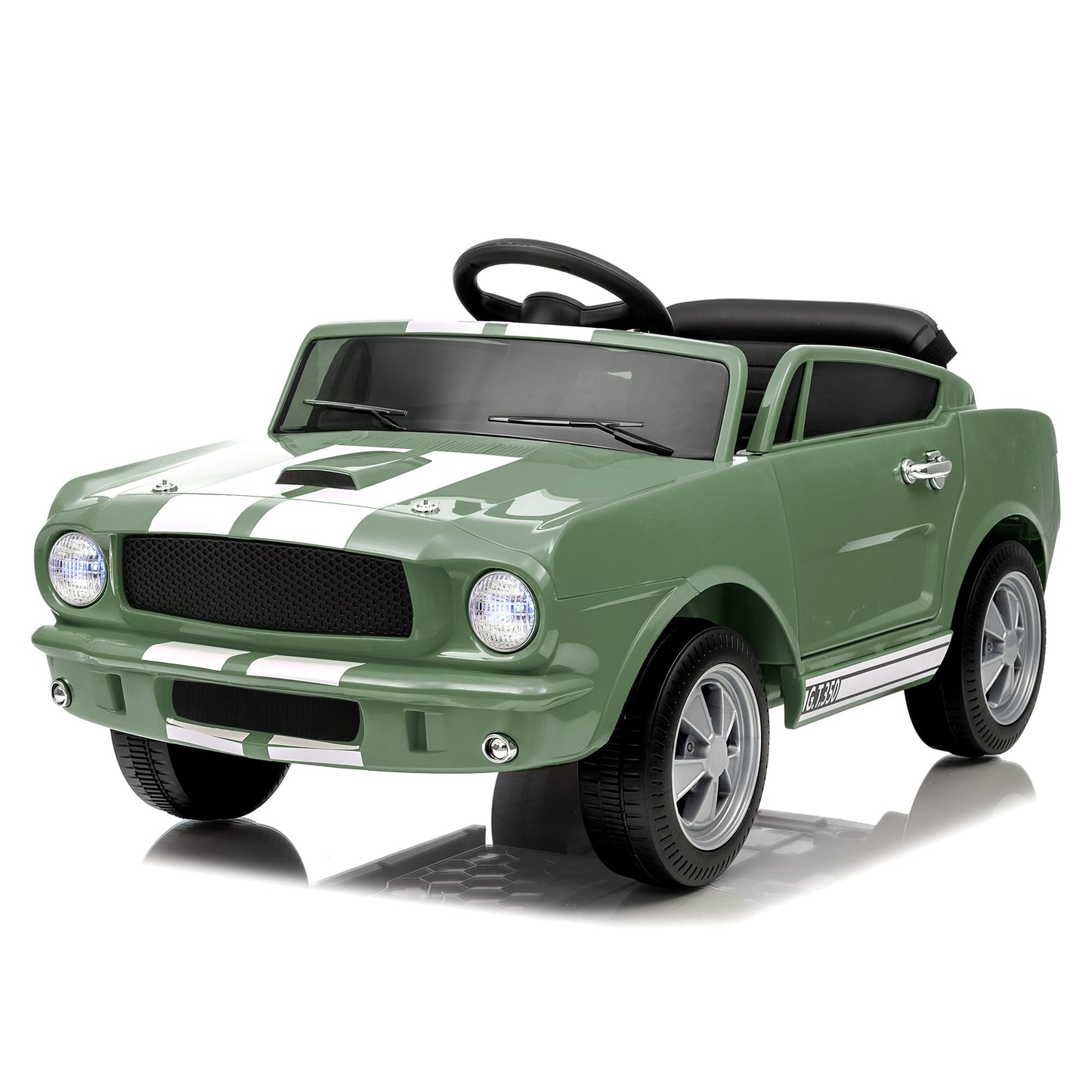 Garvee Ride - P Series: 12V Ride On Licensed Shelby GT350 Electric Car for Toddlers with Remote Control, Safety Belt, 2 Speeds, LED Lights, Music, Green - Kids Battery Powered Vehicle for Ages 3+