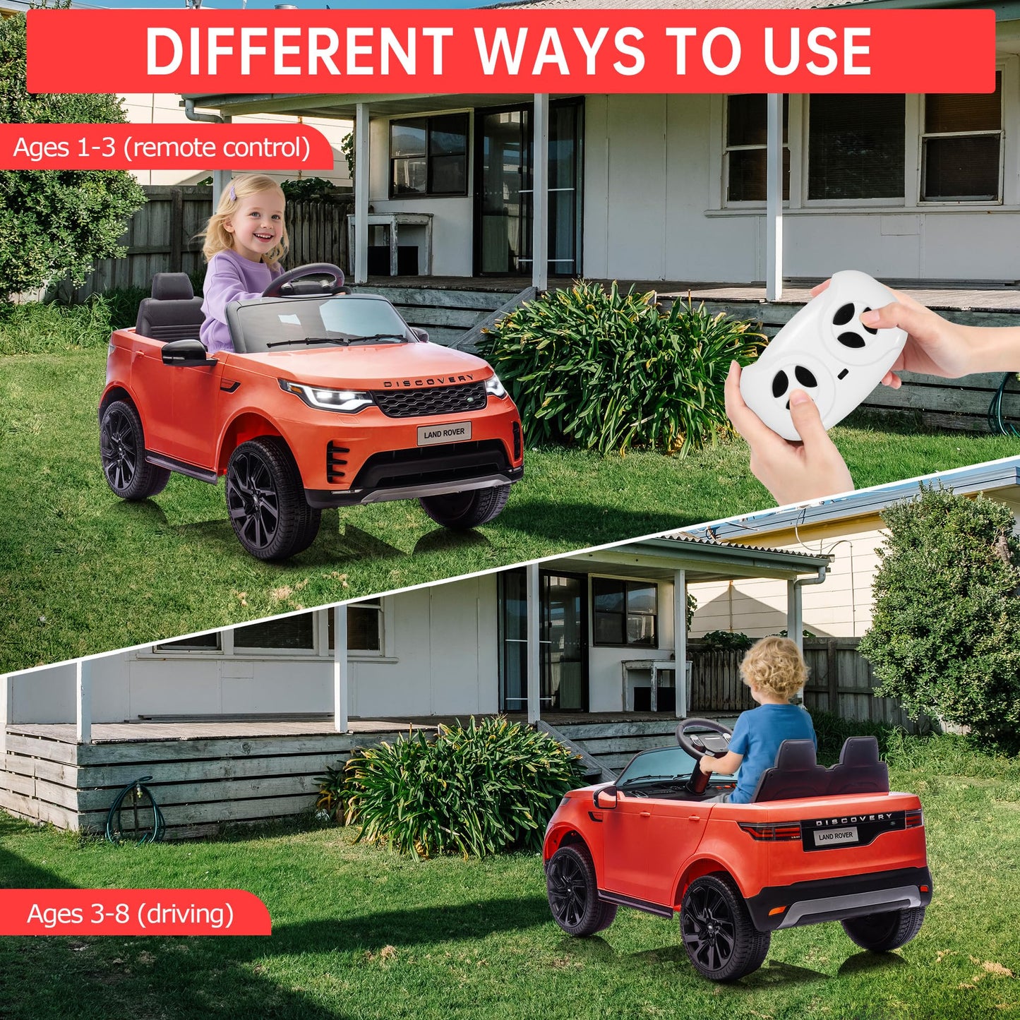 Garvee Ride P Series 12V Kids Ride On Car Land Rover Style Dual Motors 3 Speed Modes 4.5Ah Battery Safety Seatbelt Remote Control Black Outdoor Play - Red