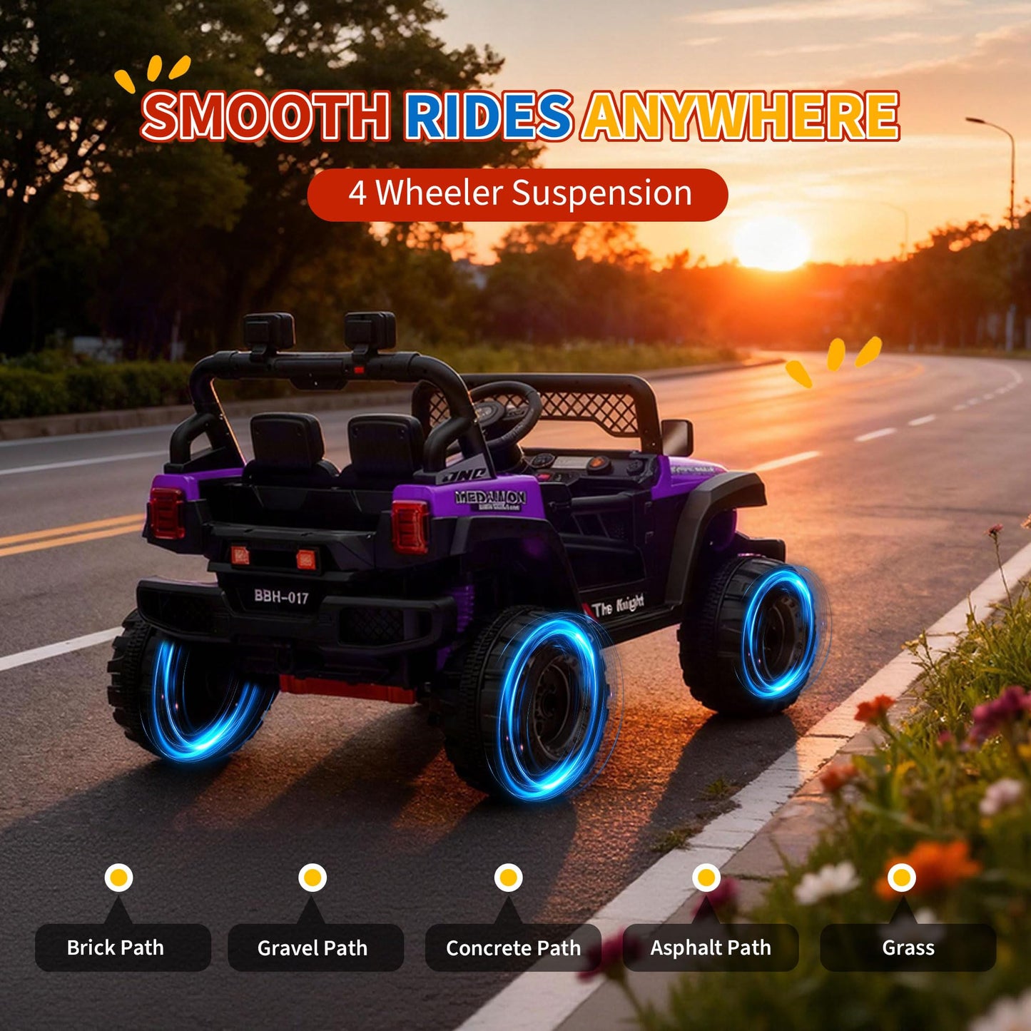 Garvee 12V Kids Electric Ride-On Truck – Dual 550W Motors, 3 Speeds, Remote Control, Spring Suspension, LED Lights, Music Player, Safety Belt – Battery Powered Car for Kids Ages 3-8, Purple