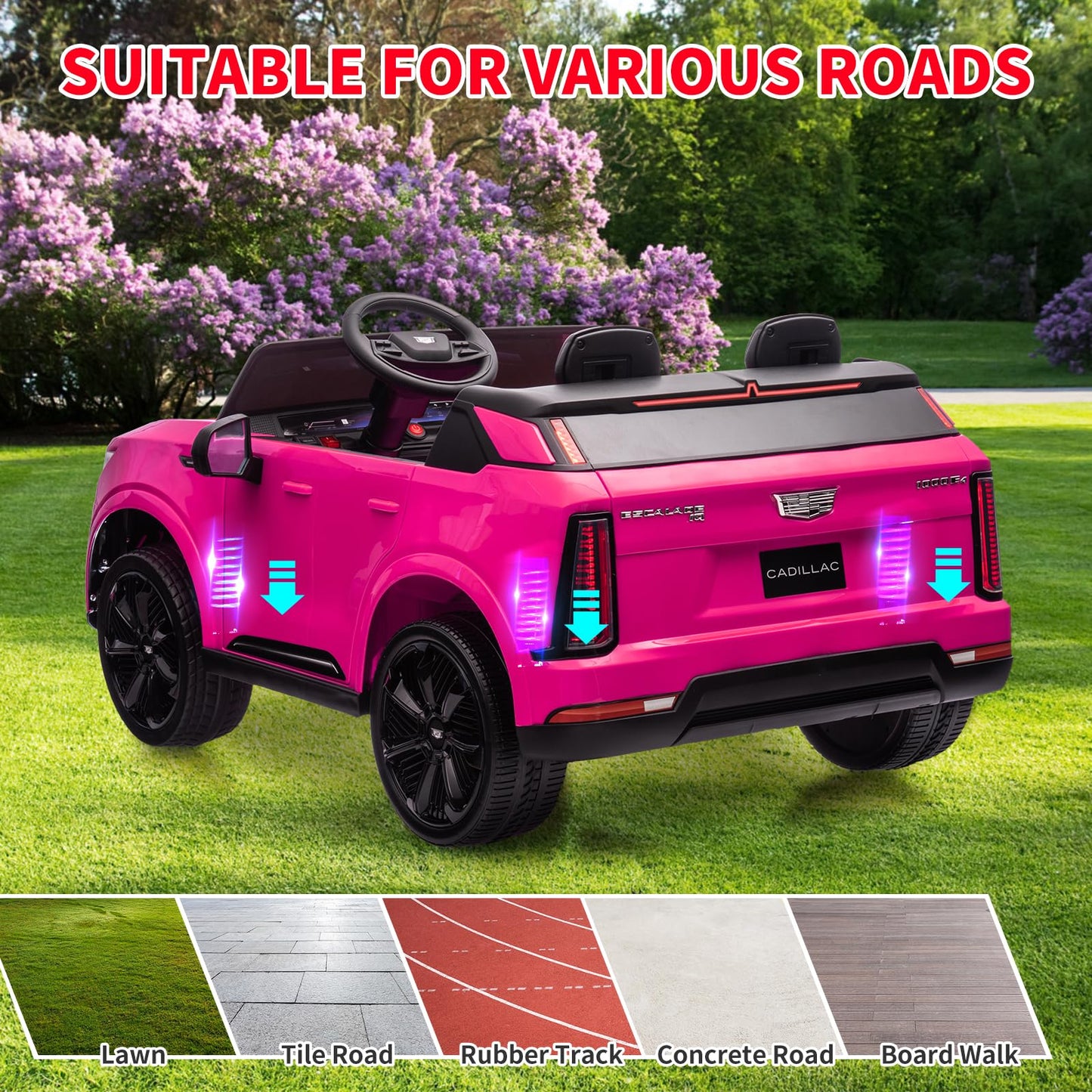 Garvee 24V Kids Ride On Car Licensed Cadillac 2-Seater Electric Truck with Remote Control, Spring Suspension, LED Lights, Music - Battery Powered, Pink, for Toddlers