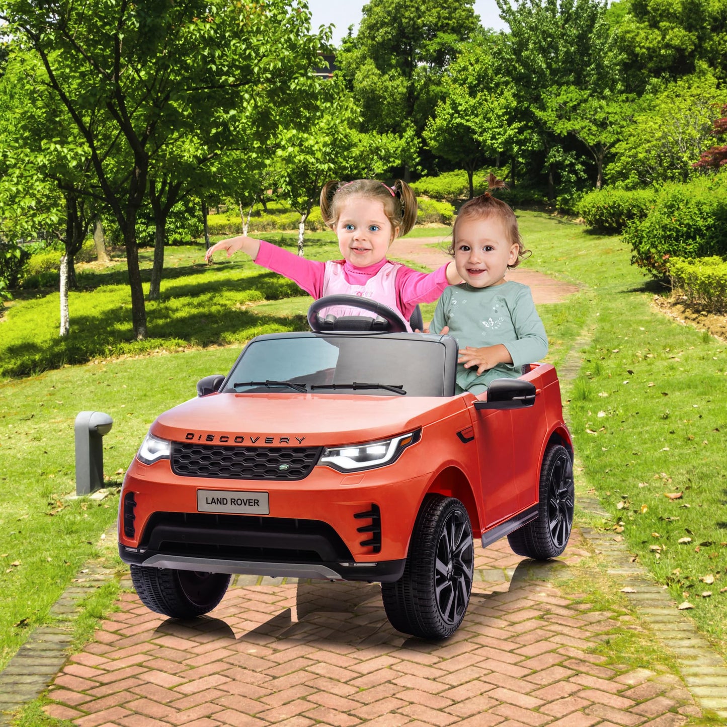 Garvee Ride P Series 12V Kids Ride On Car Land Rover Style Dual Motors 3 Speed Modes 4.5Ah Battery Safety Seatbelt Remote Control Black Outdoor Play - Red