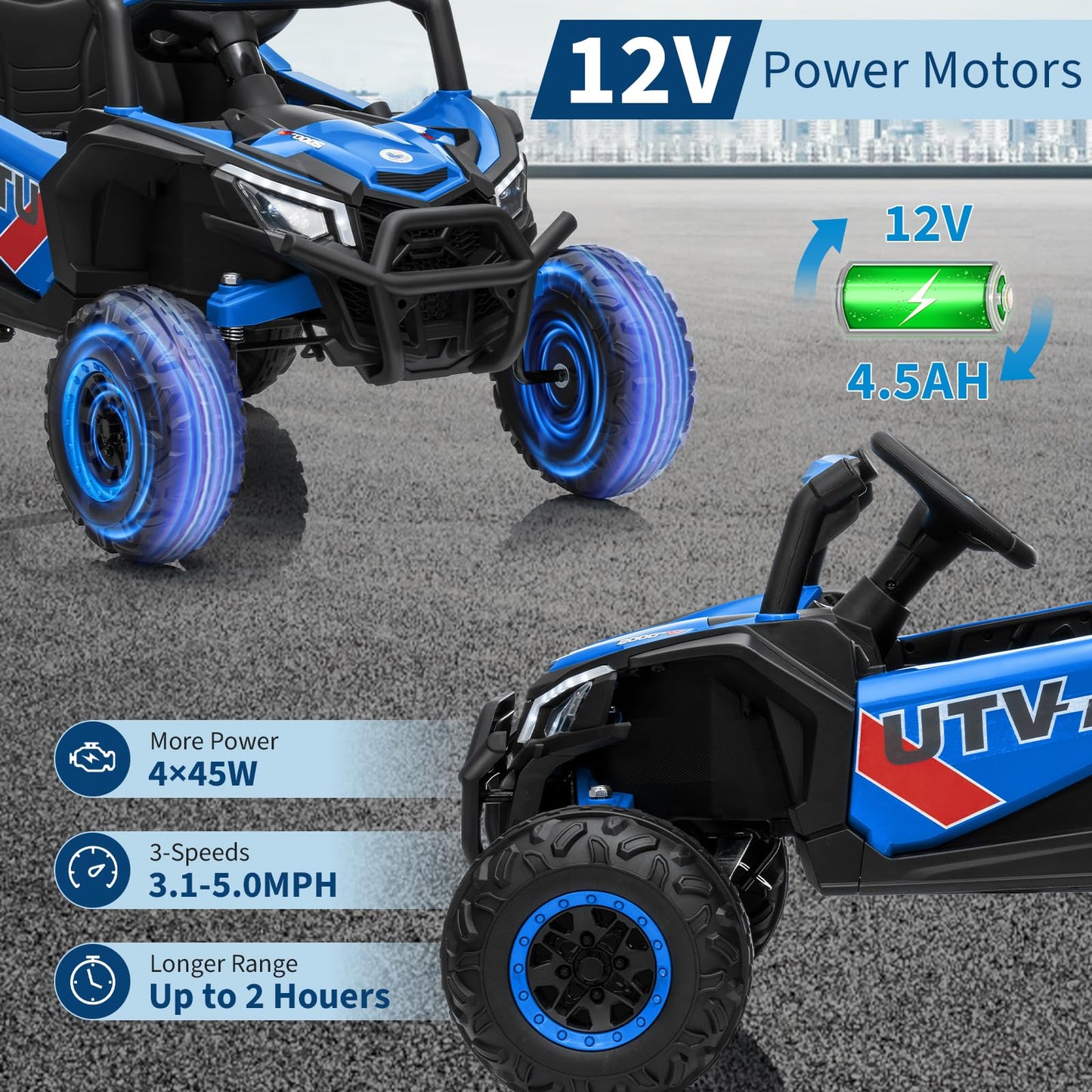 Garvee Ride - P Series: 12V Kids Ride On Car UTV Truck 4WD/2WD Switchable 4 Spring Suspension EVA Tires Safety Belt Double Doors Remote Control Ages 3-8