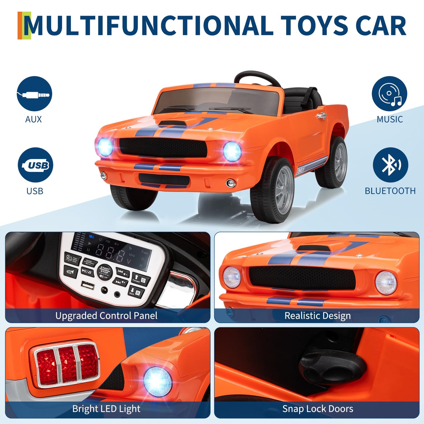 Garvee Ride - P Series: 24V Ride On Licensed Shelby GT350 Electric Car 2-Seater with Remote Control, Safety Belt, LED Lights, Wide Seat for Toddlers Outdoor Play