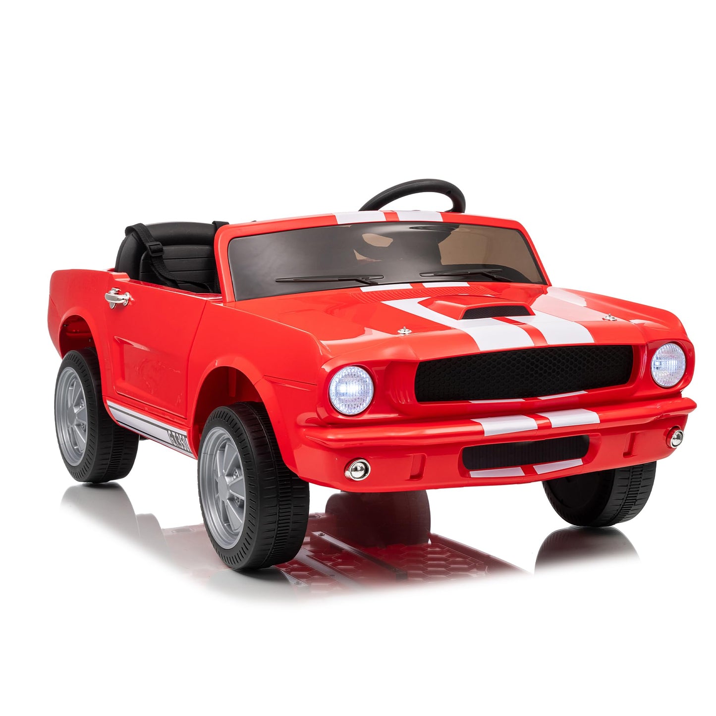 Garvee Ride - P Series: 2 Seater Ride On Electric Car 24V 7AH with Remote Control, 2 Speeds, Safety Belt, LED Lights, Music, Licensed Shelby GT350, Red, for Kids 3+