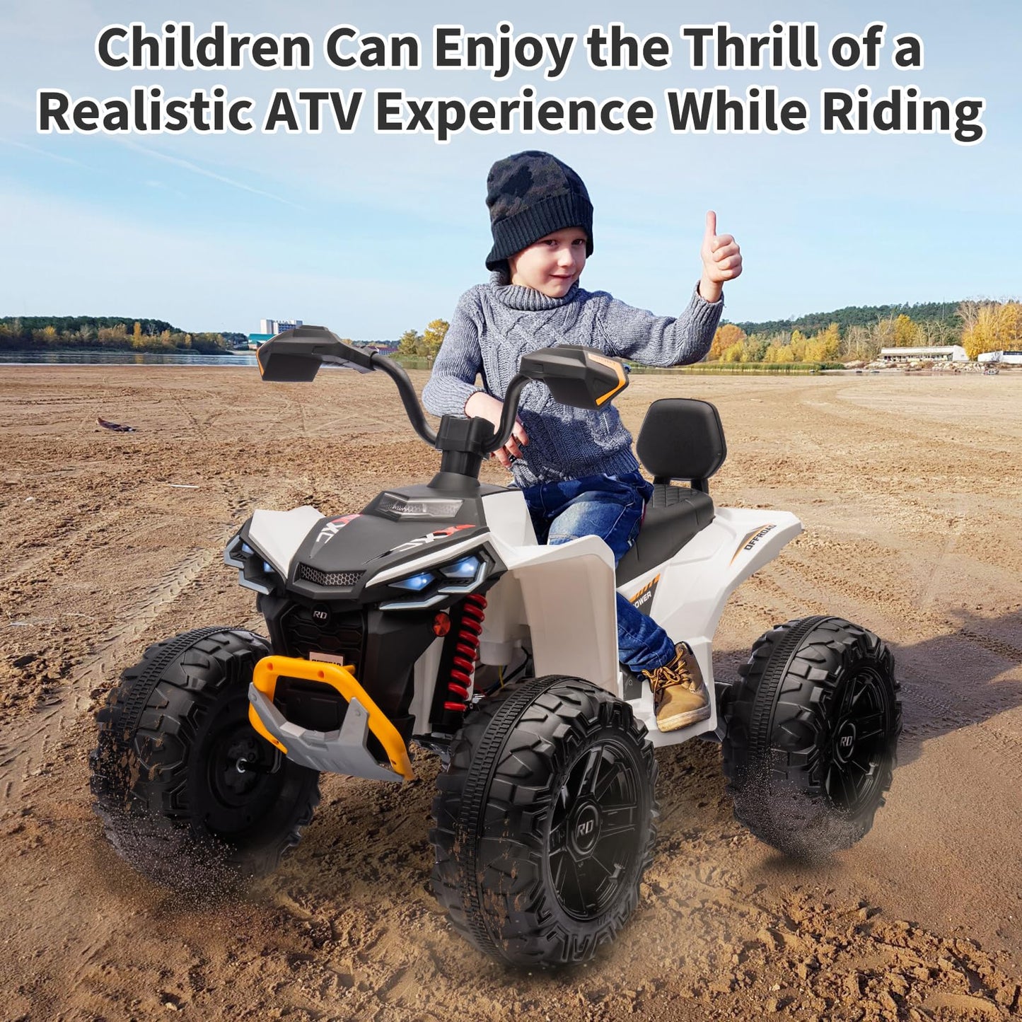 Garvee Ride - P Series: 24V 2-Seater Ride On ATV for Kids - 4-Wheel Battery Powered, High/Low Speed Modes, LED Lights, Music & Horn, Durable Wear-Resistant Wheels, Safe Non-Toxic Material, Outdoor Adventure - White