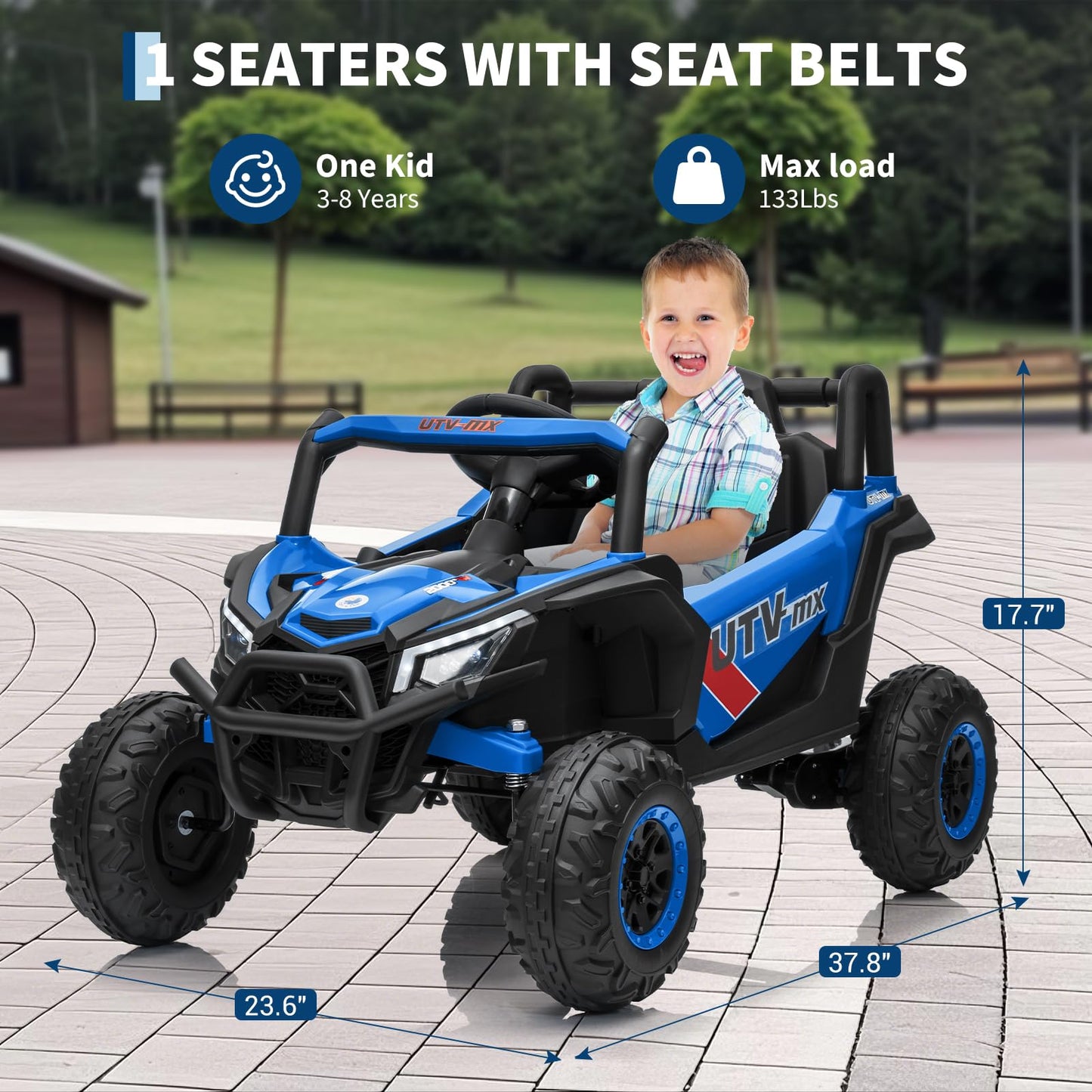 Garvee Ride - P Series: 12V Kids Ride On Car UTV Truck 4WD/2WD Switchable 4 Spring Suspension EVA Tires Safety Belt Double Doors Remote Control Ages 3-8