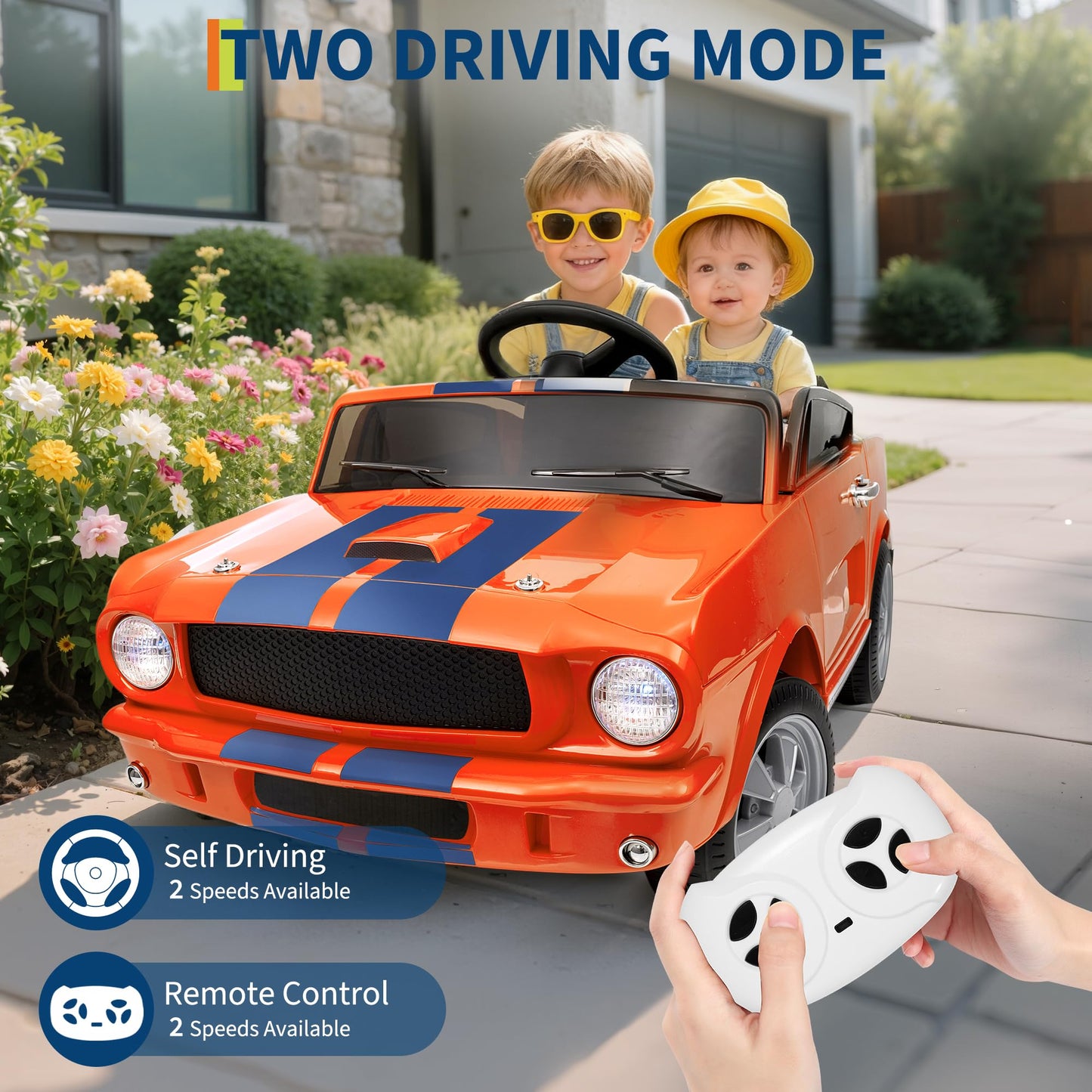 Garvee Ride - P Series: 24V Ride On Licensed Shelby GT350 Electric Car 2-Seater with Remote Control, Safety Belt, LED Lights, Wide Seat for Toddlers Outdoor Play