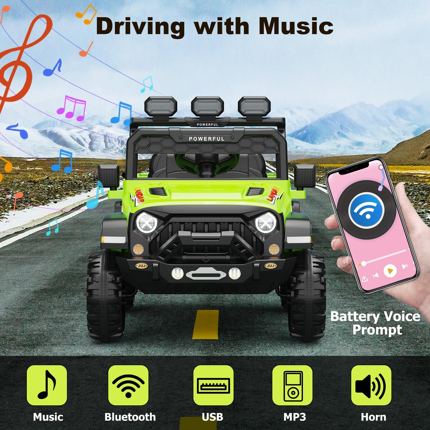 Garvee Ride - P Series: 3-6, Ride on Car with 2.4G Remote Control, 12V Battery Powered Electric Car for kids with 3 Adjustable Speeds, Soft Start, Battery Display, Music (Green)