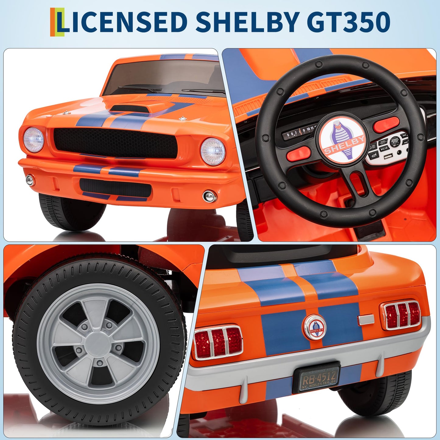 Garvee Ride - P Series: 24V Ride On Licensed Shelby GT350 Electric Car 2-Seater with Remote Control, Safety Belt, LED Lights, Wide Seat for Toddlers Outdoor Play