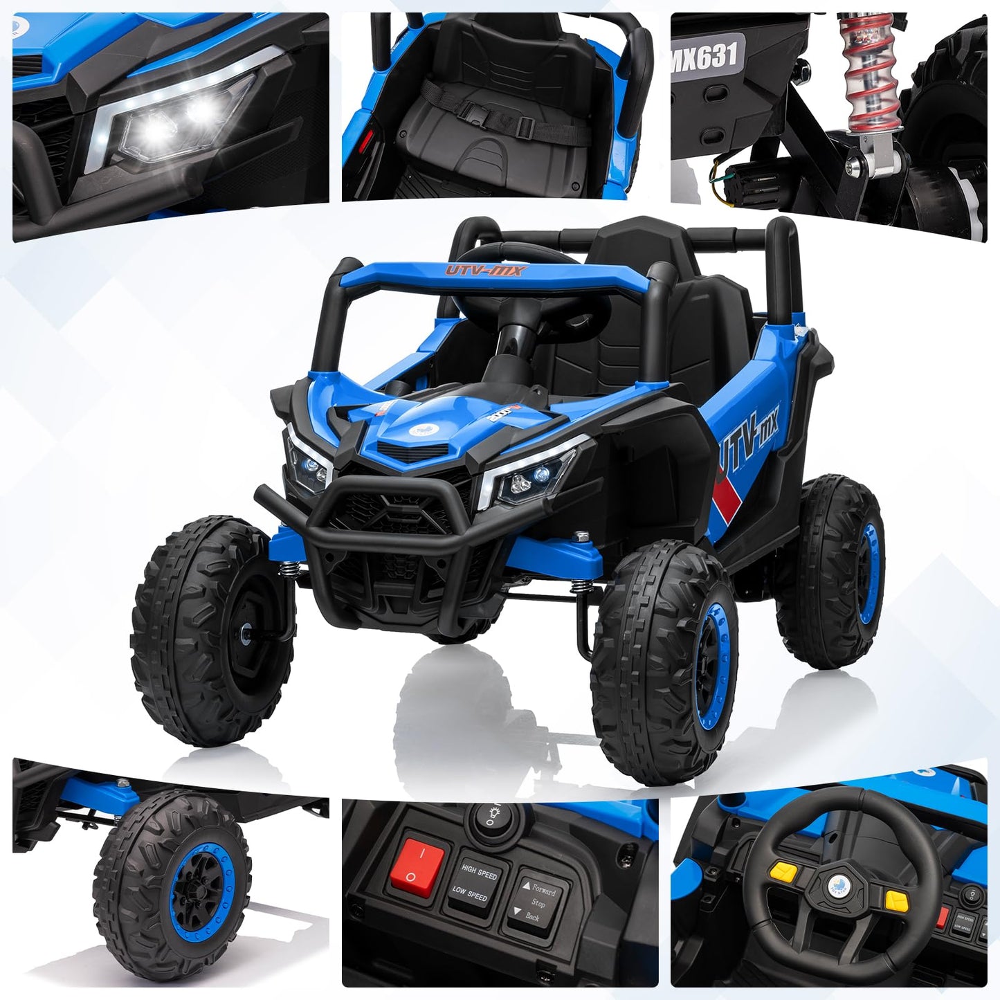 Garvee Ride - P Series: 12V Kids Ride On Car UTV Truck 4WD/2WD Switchable 4 Spring Suspension EVA Tires Safety Belt Double Doors Remote Control Ages 3-8