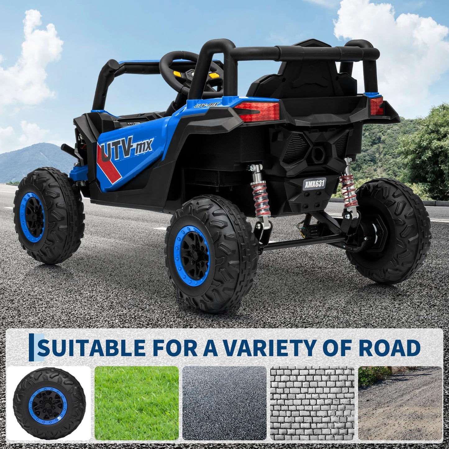 Garvee Ride - P Series: 12V Kids Ride On Car UTV Truck 4WD/2WD Switchable 4 Spring Suspension EVA Tires Safety Belt Double Doors Remote Control Ages 3-8