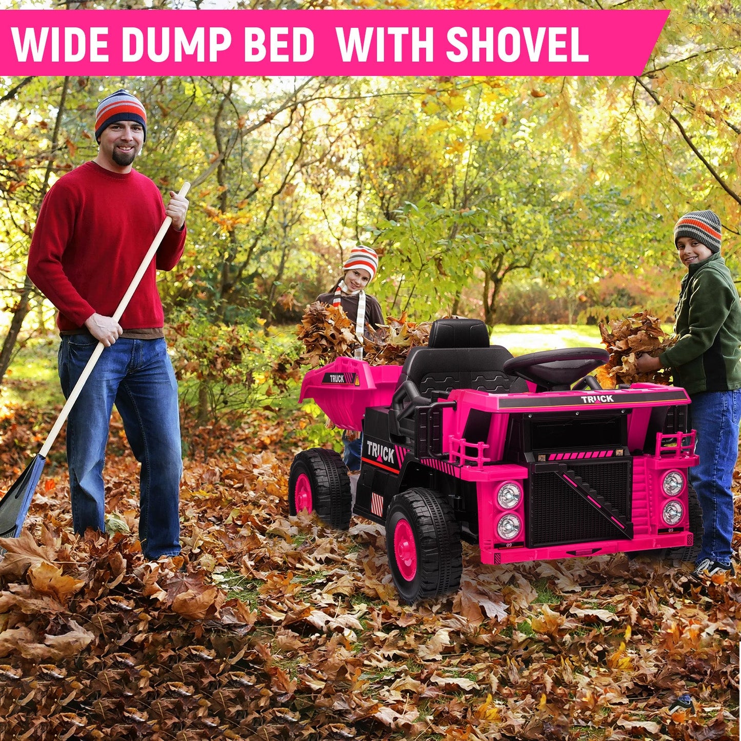 Garvee Ride - P Series: Ride On Dump Truck, Electric Cars for Kids with Remote Control, Dump Bed, Shovel, Music, Led, Wheel Shock Absorption, Ride On Construction Vehicle Four- for Kids 3+(Pink)