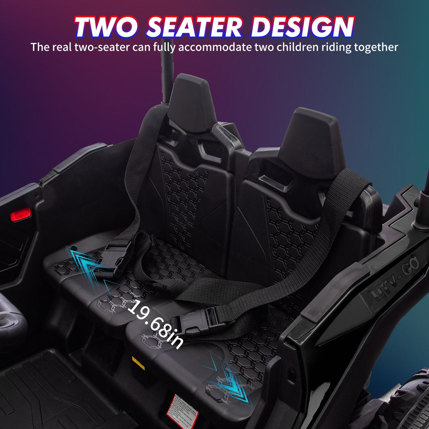 Garvee Ride - P Series: 24V Ride On Utv for Kids, 2 Seater Electric Truck With Sun Shade,4WD Electric Car Toy With Remote Control, Led Lights, 4 Shock Absorbersm,One Click Start, Music Player - Black