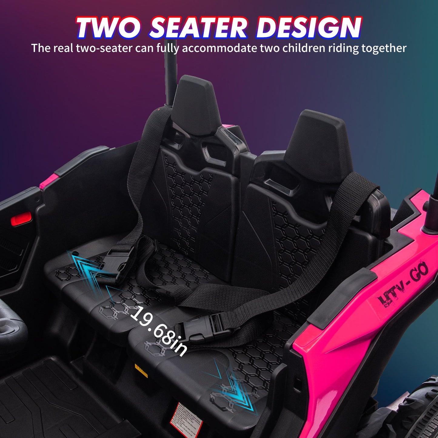 Garvee Ride - P Series: 24V Ride On Utv for Kids, 2 Seater Electric Truck With Sun Shade,4WD Electric Car Toy With Remote Control, Led Lights, 4 Shock Absorbersm,One Click Start, Music Player - Rose