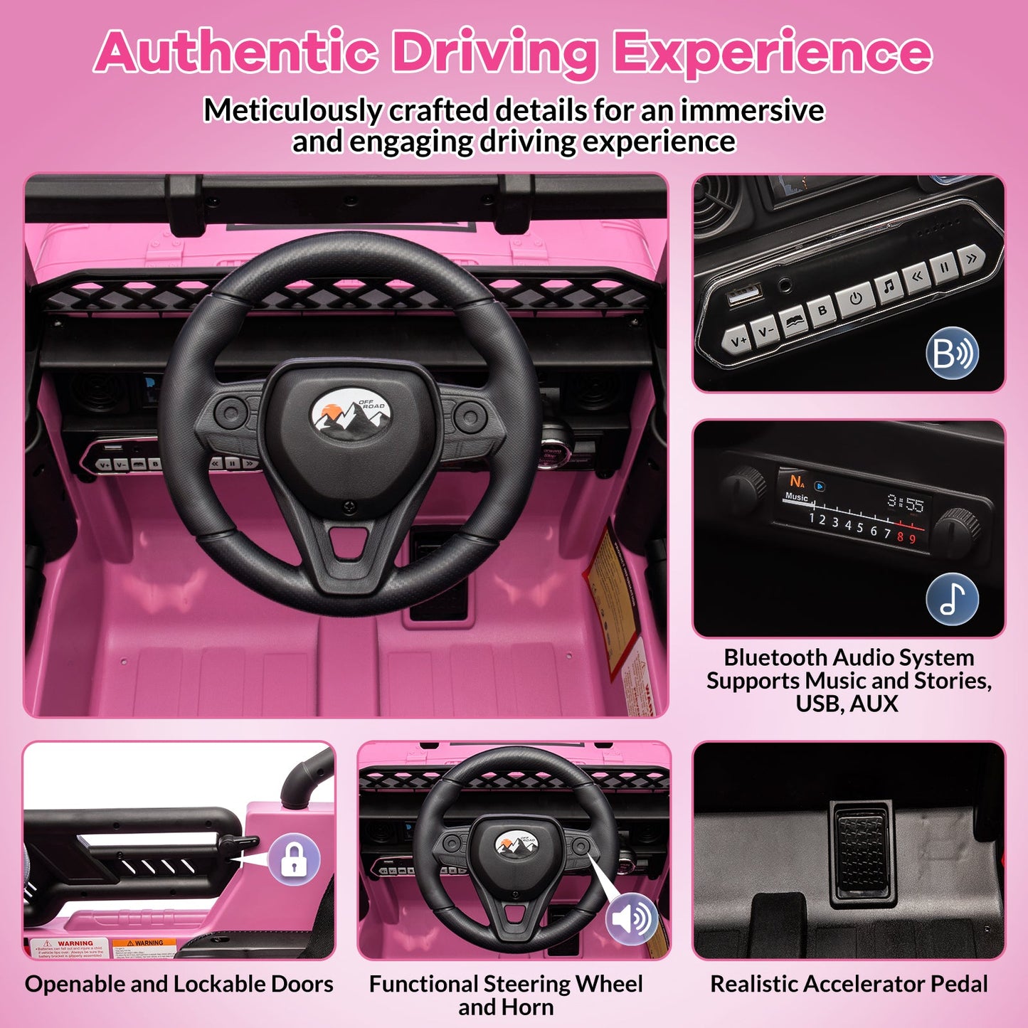 Garvee Ride - P Series: 12VElectric Ride on Truck Car For Kids Age 3+, Remote Control, Twin 25W Motors 3.1MPH Max Speed, Bluetooth USB Music Player, 4 Wheels Suspension LED Lights Safety Belt, Gift for Boy & Girl - Pink