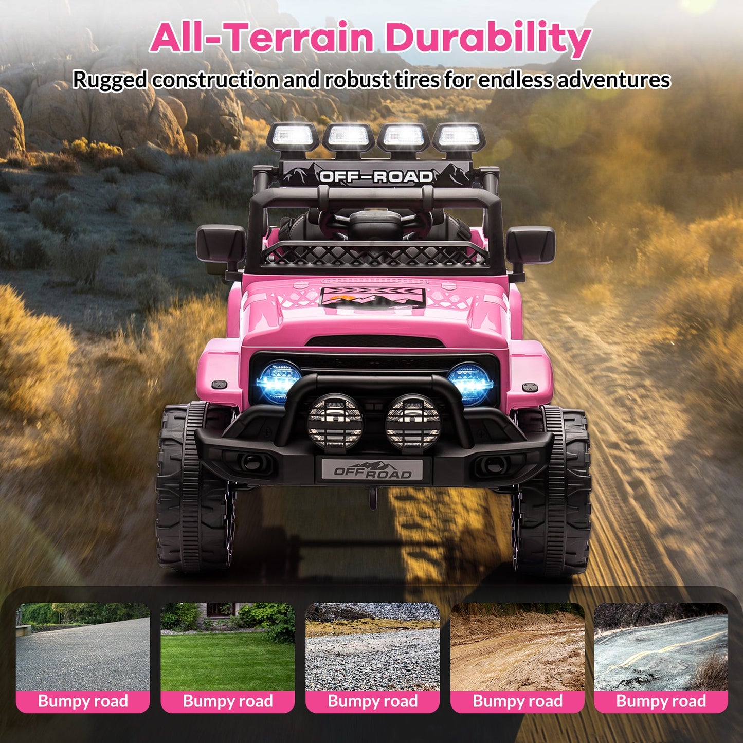 Garvee Ride - P Series: 12VElectric Ride on Truck Car For Kids Age 3+, Remote Control, Twin 25W Motors 3.1MPH Max Speed, Bluetooth USB Music Player, 4 Wheels Suspension LED Lights Safety Belt, Gift for Boy & Girl - Pink