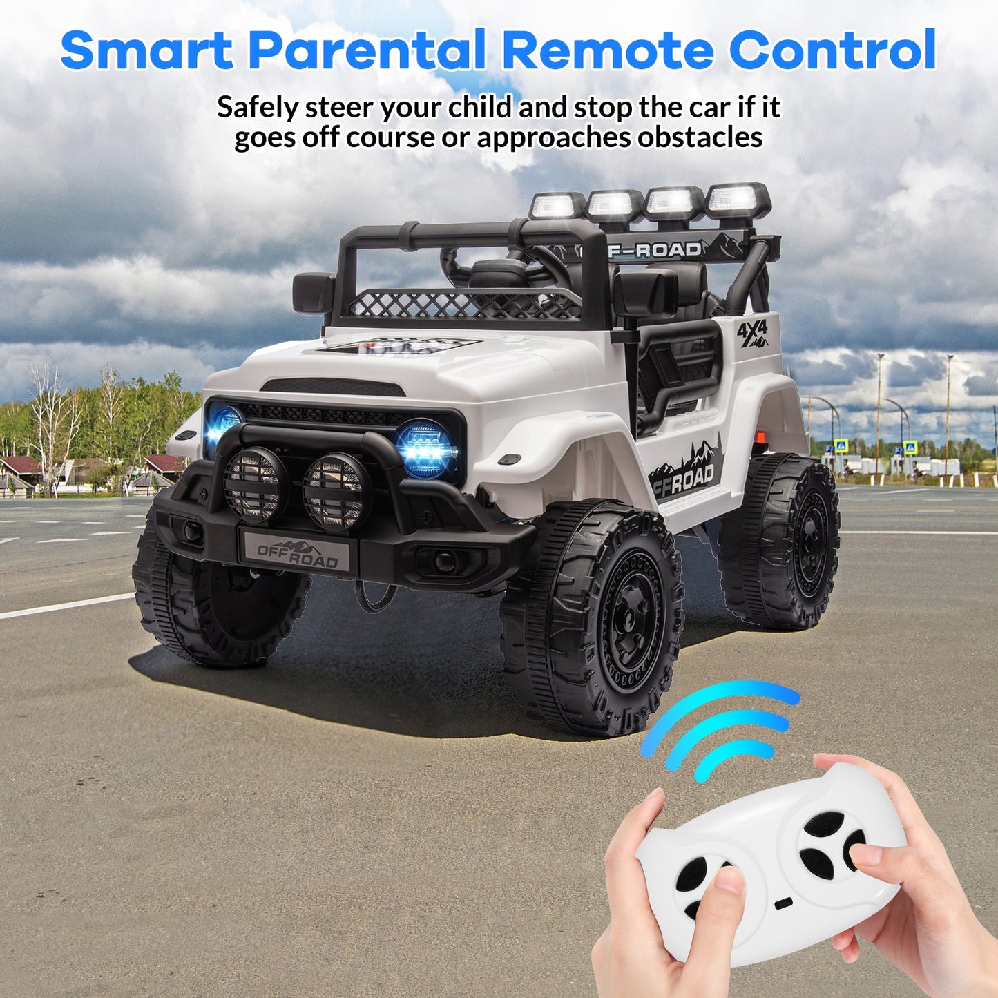 Garvee Ride - P Series: 12VElectric Ride on Truck Car For Kids Age 3+, Remote Control, Twin 25W Motors 3.1MPH Max Speed, Bluetooth USB Music Player, 4 Wheels Suspension LED Lights Safety Belt, Gift for Boy & Girl - White