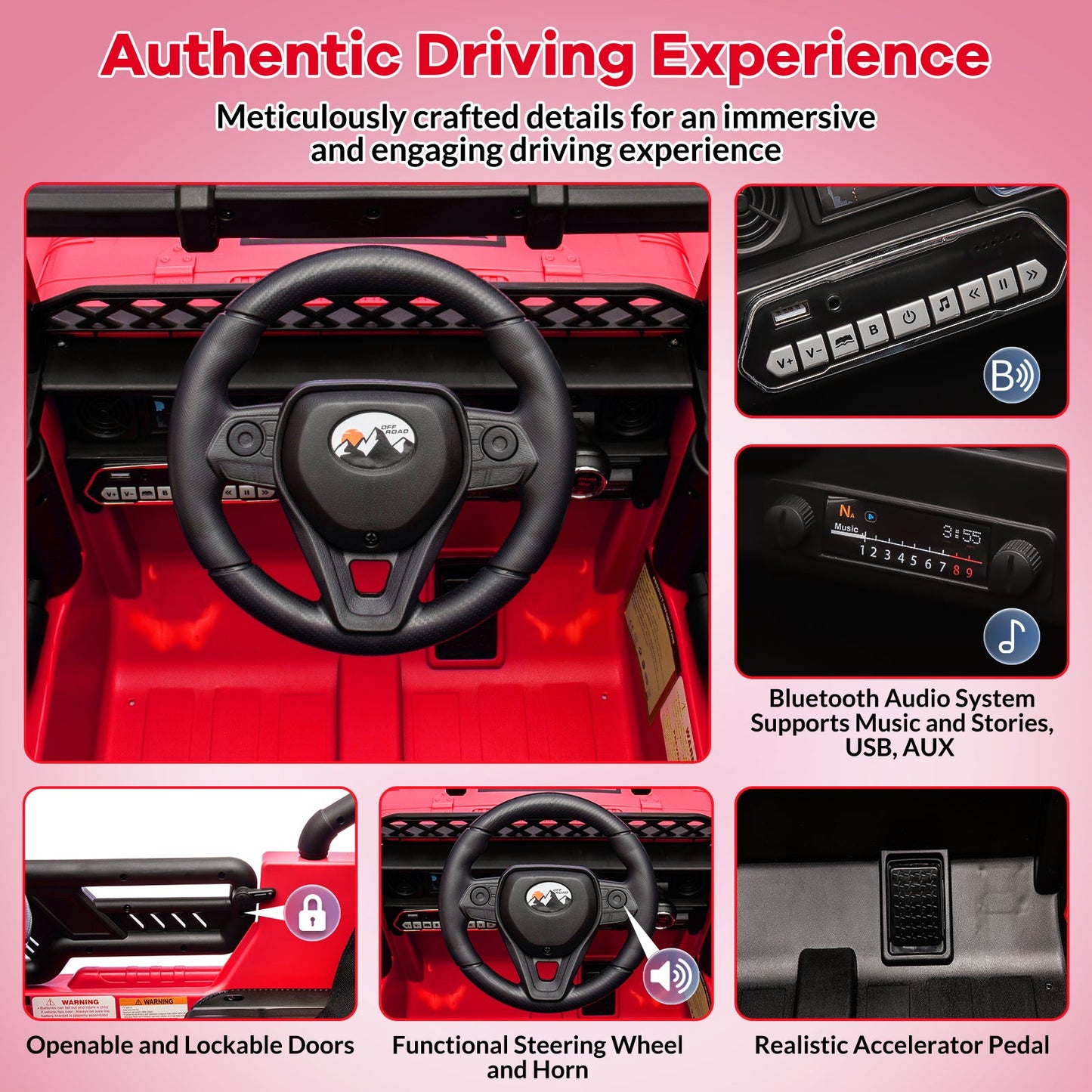 Garvee Ride - P Series: 12V Electric Ride on Truck Car For Kids Age 3+, Remote Control, Twin 25W Motors 3.1MPH Max Speed, Bluetooth USB Music Player, 4 Wheels Suspension LED Lights Safety Belt, Gift for Boy & Girl - Red