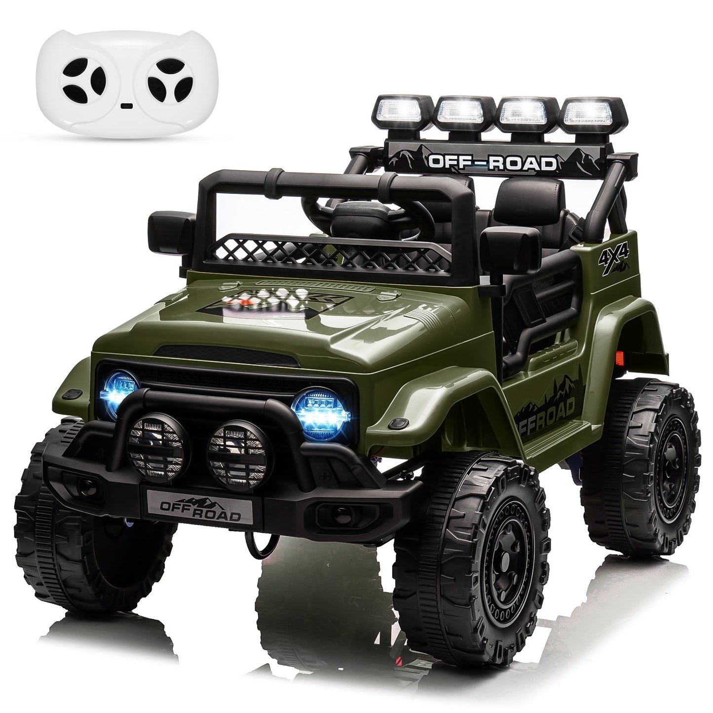 Garvee Ride - P Series: 12V Electric Ride on Truck Car For Kids Age 3+, Remote Control, Twin 25W Motors 3.1MPH Max Speed, Bluetooth USB Music Player, 4 Wheels Suspension LED Lights Safety Belt, Gift for Boy & Girl - Green