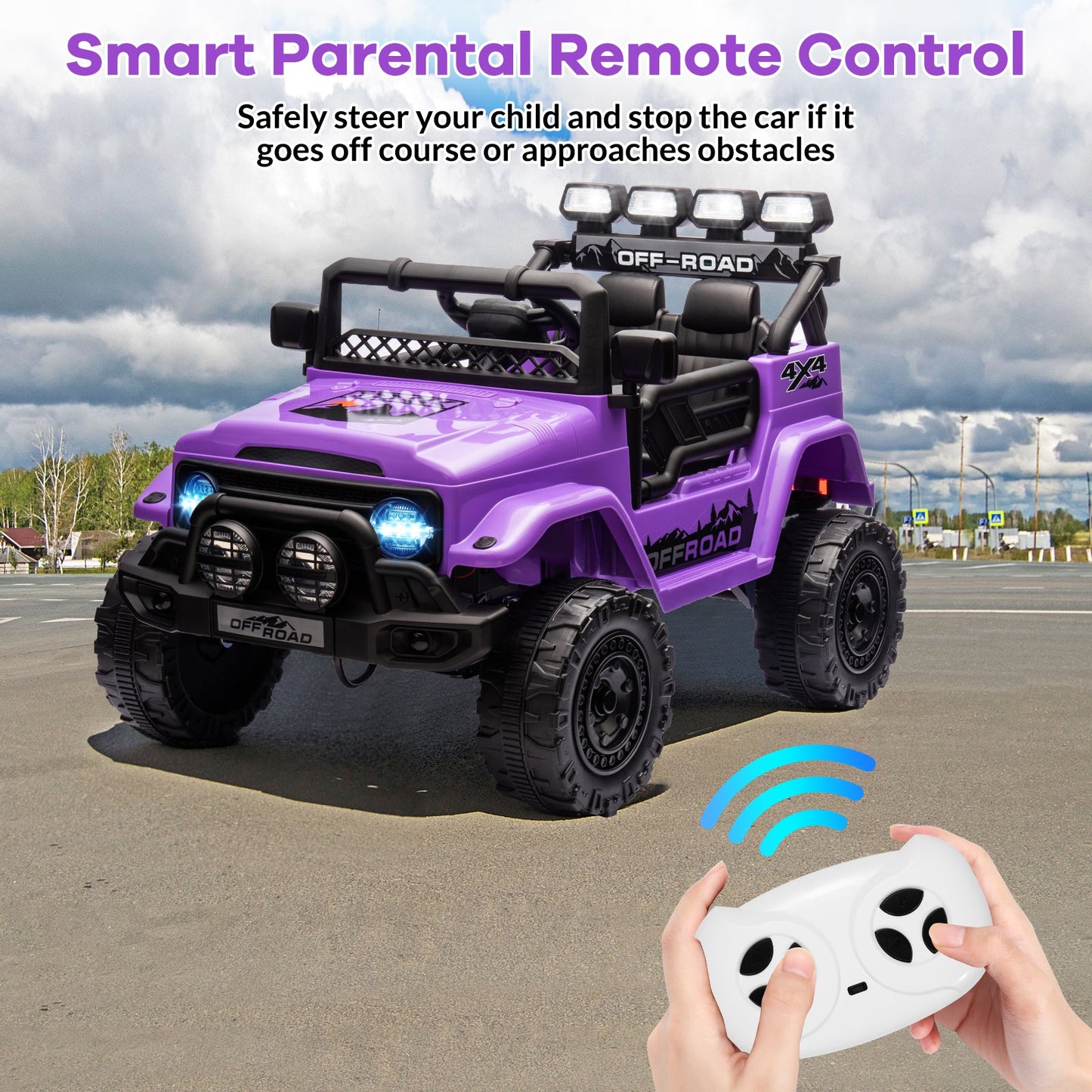 Garvee Ride - P Series: 12VElectric Ride on Truck Car For Kids Age 3+, Remote Control, Twin 25W Motors 3.1MPH Max Speed, Bluetooth USB Music Player, 4 Wheels Suspension LED Lights Safety Belt, Gift for Boy & Girl - Purple