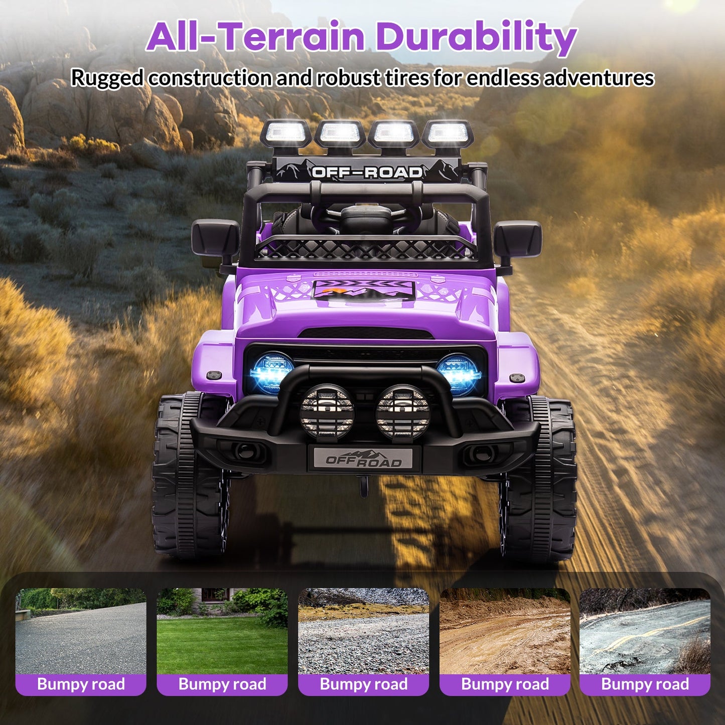 Garvee Ride - P Series: 12VElectric Ride on Truck Car For Kids Age 3+, Remote Control, Twin 25W Motors 3.1MPH Max Speed, Bluetooth USB Music Player, 4 Wheels Suspension LED Lights Safety Belt, Gift for Boy & Girl - Purple