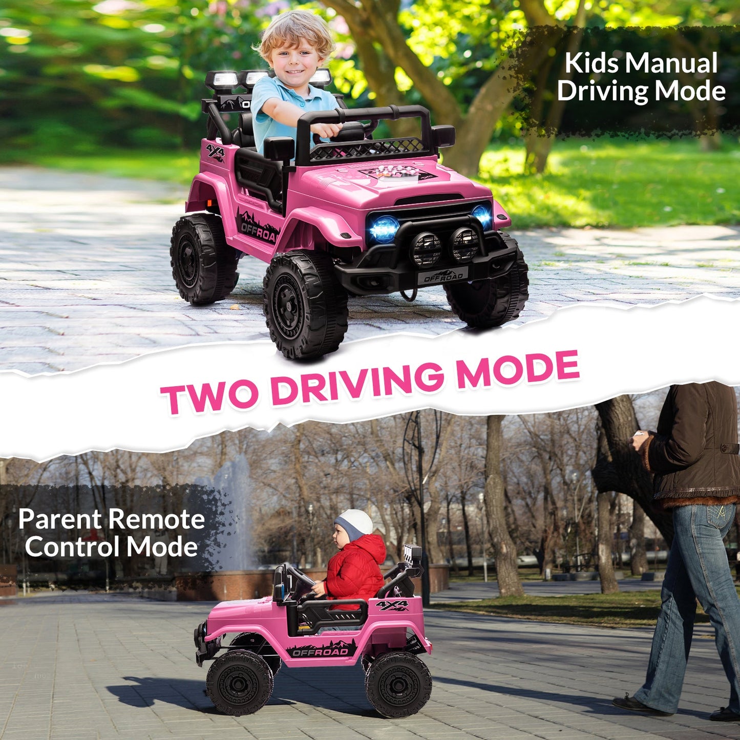 Garvee Ride - P Series: 12VElectric Ride on Truck Car For Kids Age 3+, Remote Control, Twin 25W Motors 3.1MPH Max Speed, Bluetooth USB Music Player, 4 Wheels Suspension LED Lights Safety Belt, Gift for Boy & Girl - Pink