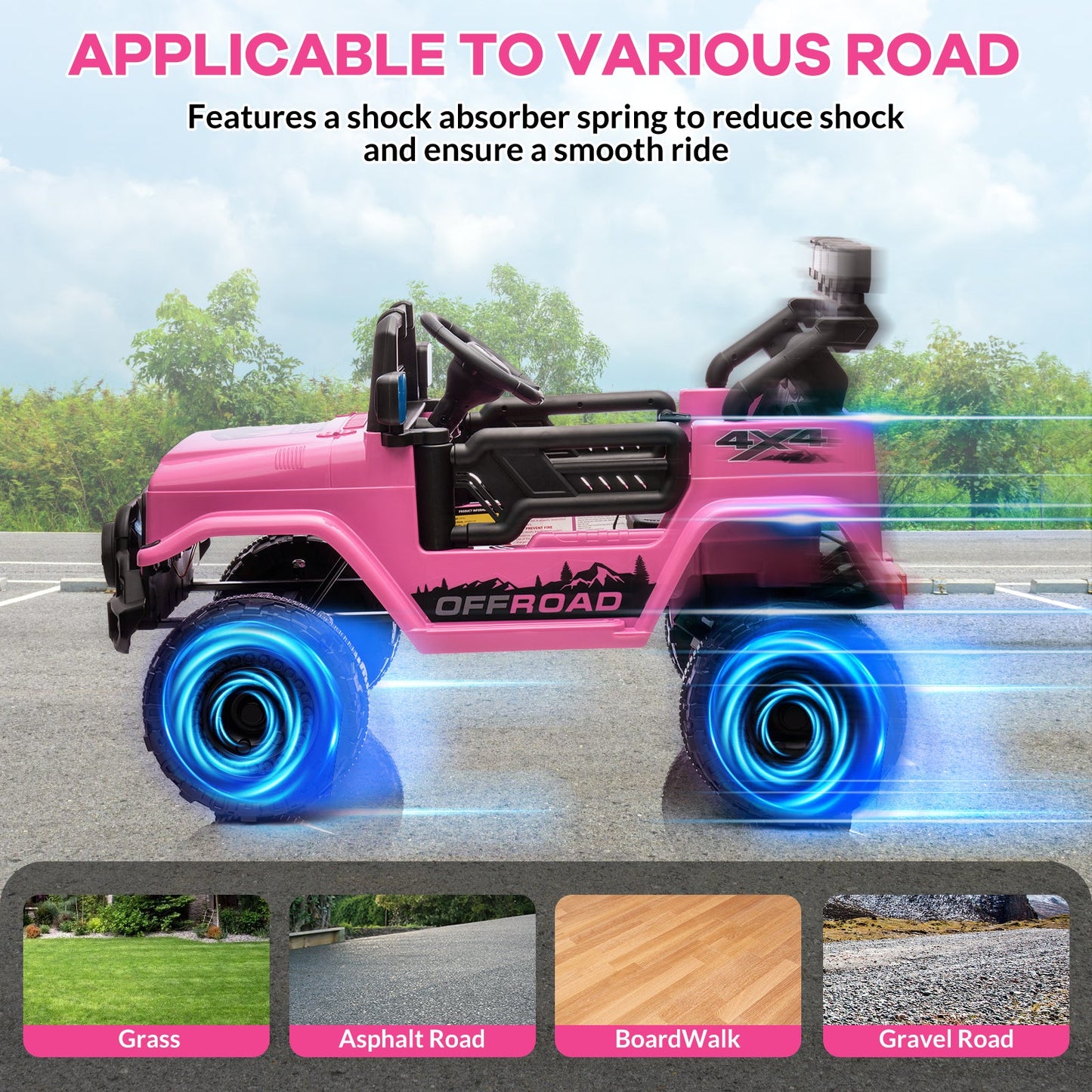 Garvee Ride - P Series: 12VElectric Ride on Truck Car For Kids Age 3+, Remote Control, Twin 25W Motors 3.1MPH Max Speed, Bluetooth USB Music Player, 4 Wheels Suspension LED Lights Safety Belt, Gift for Boy & Girl - Pink