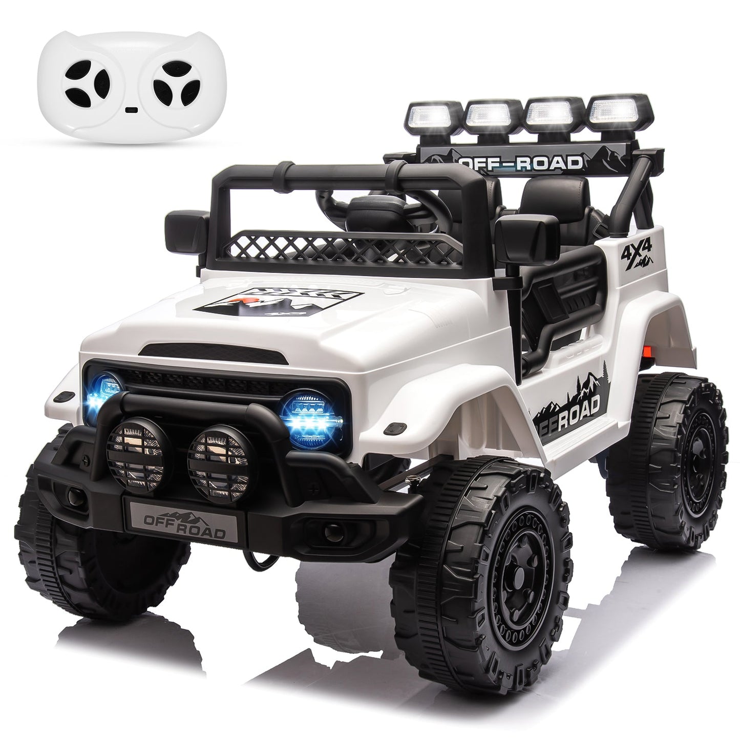 Garvee Ride - P Series: 12VElectric Ride on Truck Car For Kids Age 3+, Remote Control, Twin 25W Motors 3.1MPH Max Speed, Bluetooth USB Music Player, 4 Wheels Suspension LED Lights Safety Belt, Gift for Boy & Girl - White