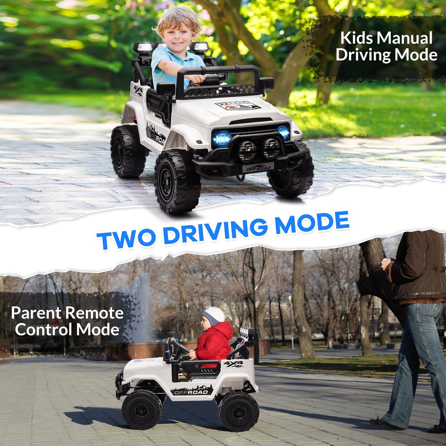 Garvee Ride - P Series: 12VElectric Ride on Truck Car For Kids Age 3+, Remote Control, Twin 25W Motors 3.1MPH Max Speed, Bluetooth USB Music Player, 4 Wheels Suspension LED Lights Safety Belt, Gift for Boy & Girl - White