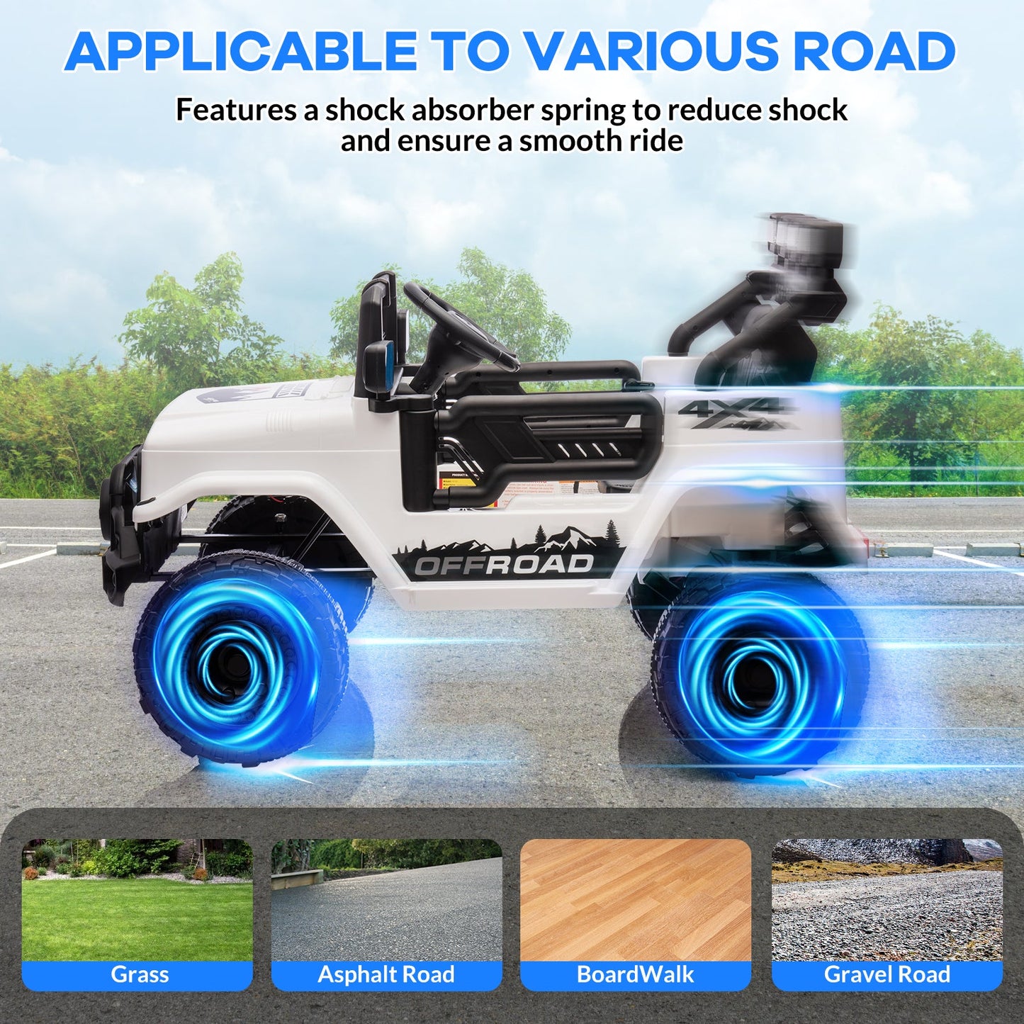 Garvee Ride - P Series: 12VElectric Ride on Truck Car For Kids Age 3+, Remote Control, Twin 25W Motors 3.1MPH Max Speed, Bluetooth USB Music Player, 4 Wheels Suspension LED Lights Safety Belt, Gift for Boy & Girl - White
