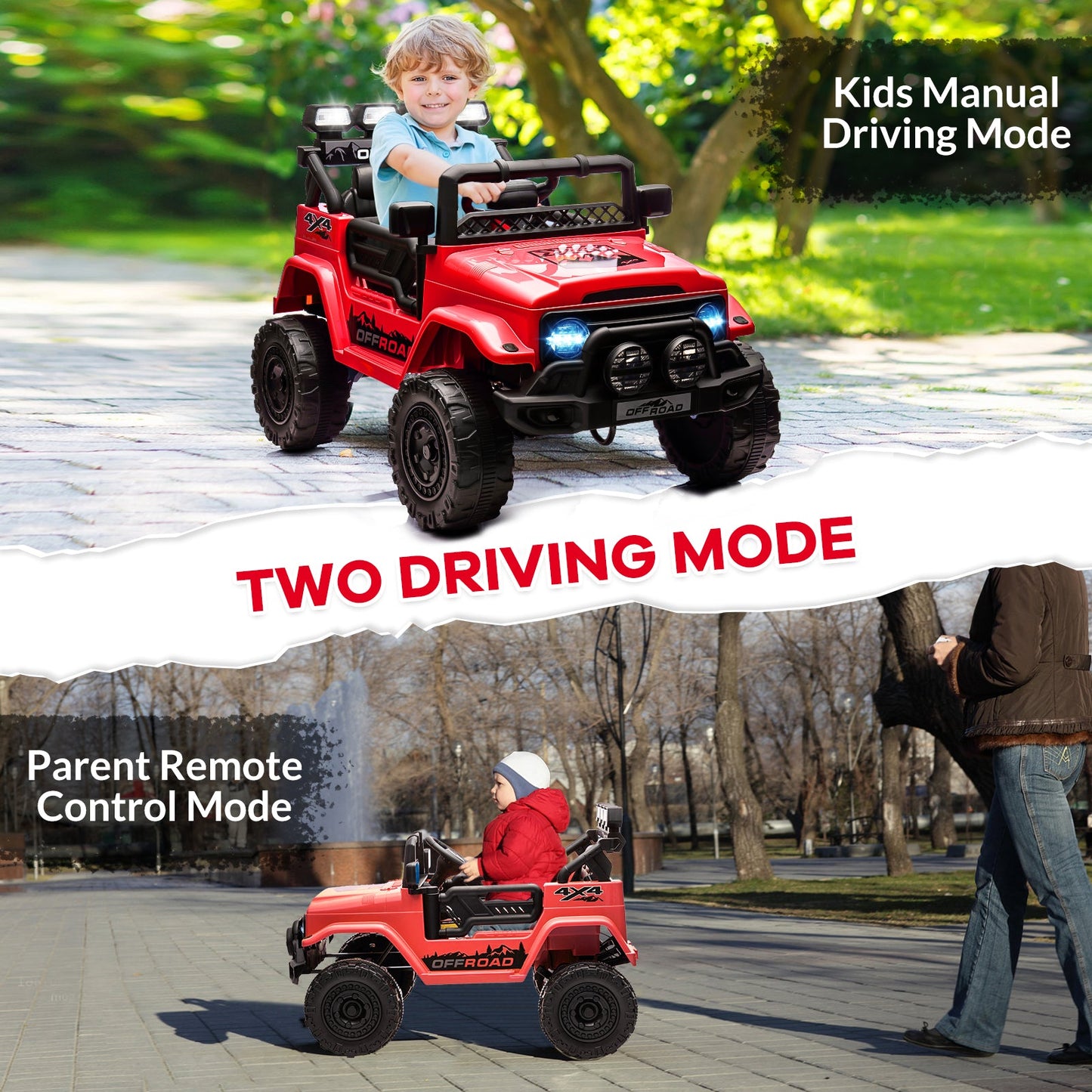 Garvee Ride - P Series: 12V Electric Ride on Truck Car For Kids Age 3+, Remote Control, Twin 25W Motors 3.1MPH Max Speed, Bluetooth USB Music Player, 4 Wheels Suspension LED Lights Safety Belt, Gift for Boy & Girl - Red