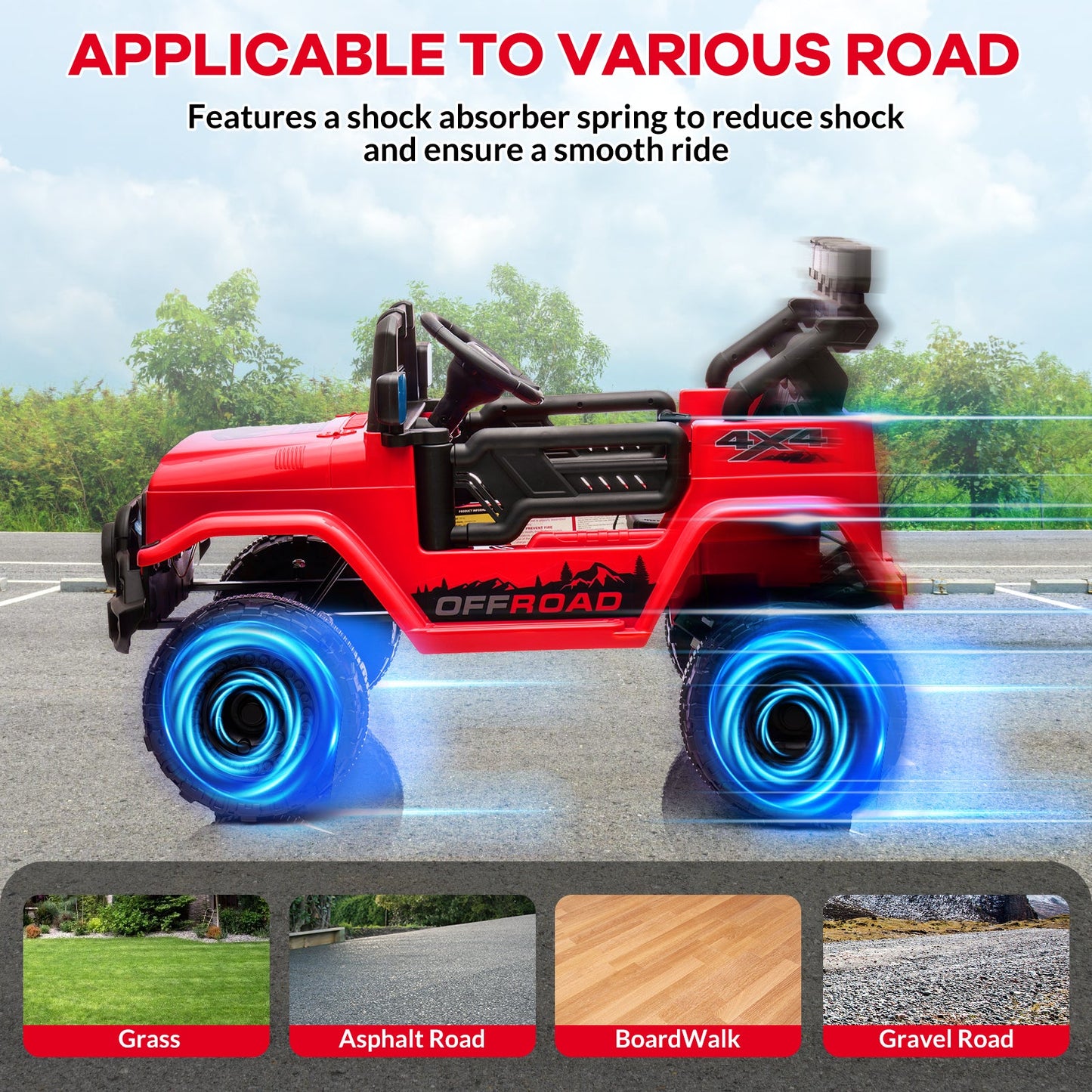 Garvee Ride - P Series: 12V Electric Ride on Truck Car For Kids Age 3+, Remote Control, Twin 25W Motors 3.1MPH Max Speed, Bluetooth USB Music Player, 4 Wheels Suspension LED Lights Safety Belt, Gift for Boy & Girl - Red