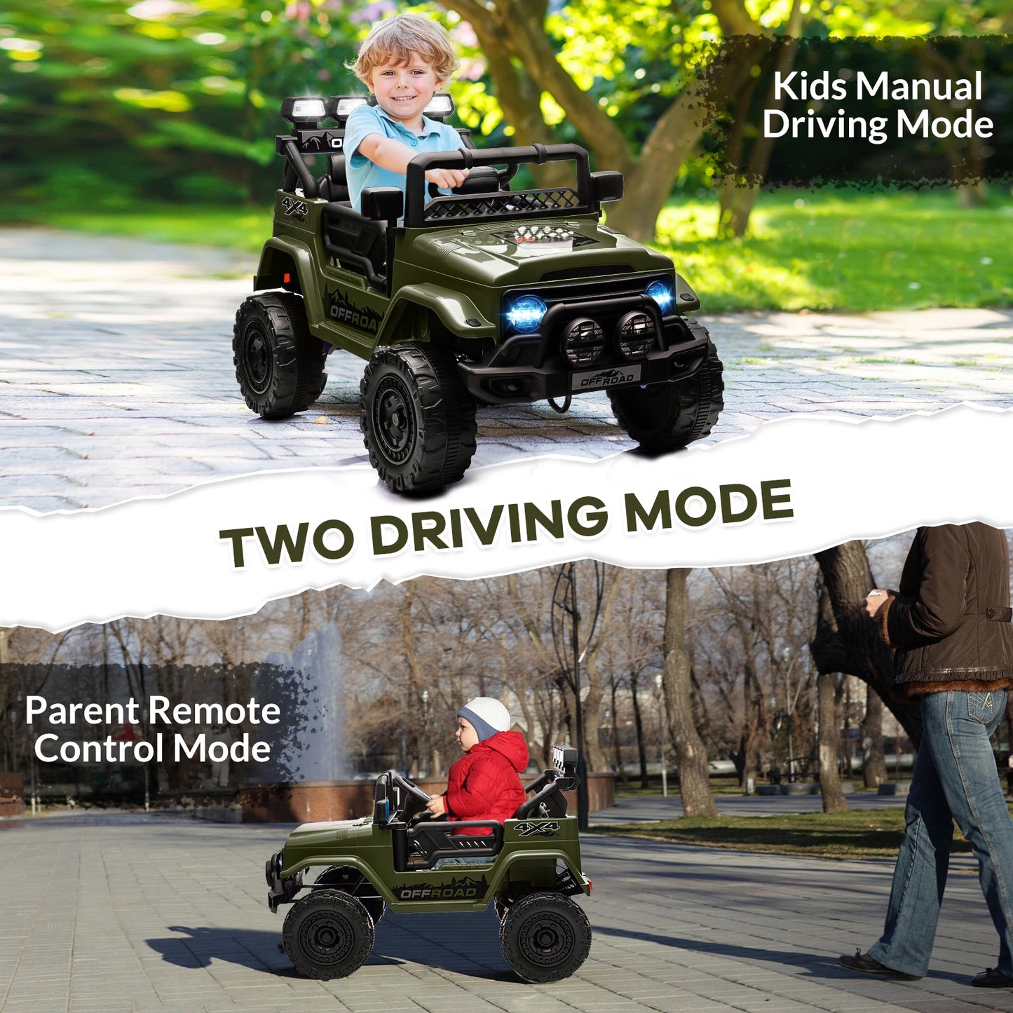 Garvee Ride - P Series: 12V Electric Ride on Truck Car For Kids Age 3+, Remote Control, Twin 25W Motors 3.1MPH Max Speed, Bluetooth USB Music Player, 4 Wheels Suspension LED Lights Safety Belt, Gift for Boy & Girl - Green