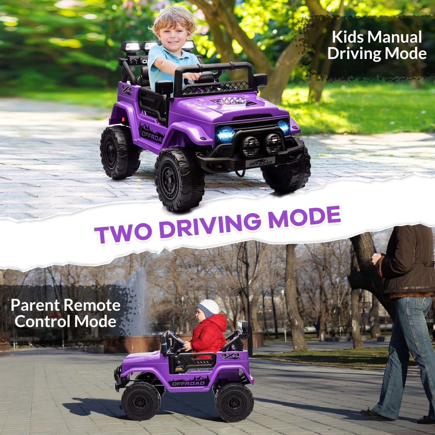 Garvee Ride - P Series: 12VElectric Ride on Truck Car For Kids Age 3+, Remote Control, Twin 25W Motors 3.1MPH Max Speed, Bluetooth USB Music Player, 4 Wheels Suspension LED Lights Safety Belt, Gift for Boy & Girl - Purple