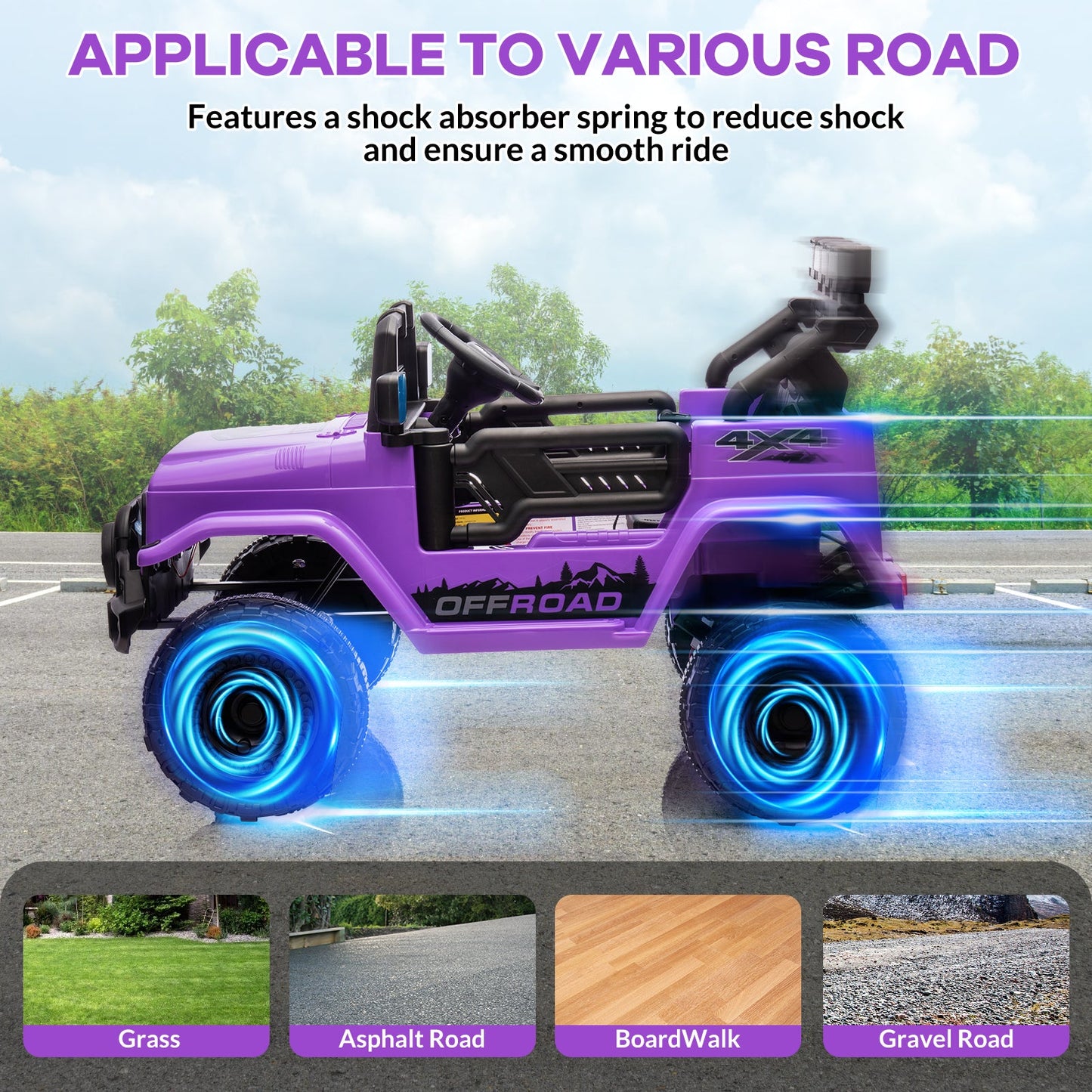 Garvee Ride - P Series: 12VElectric Ride on Truck Car For Kids Age 3+, Remote Control, Twin 25W Motors 3.1MPH Max Speed, Bluetooth USB Music Player, 4 Wheels Suspension LED Lights Safety Belt, Gift for Boy & Girl - Purple