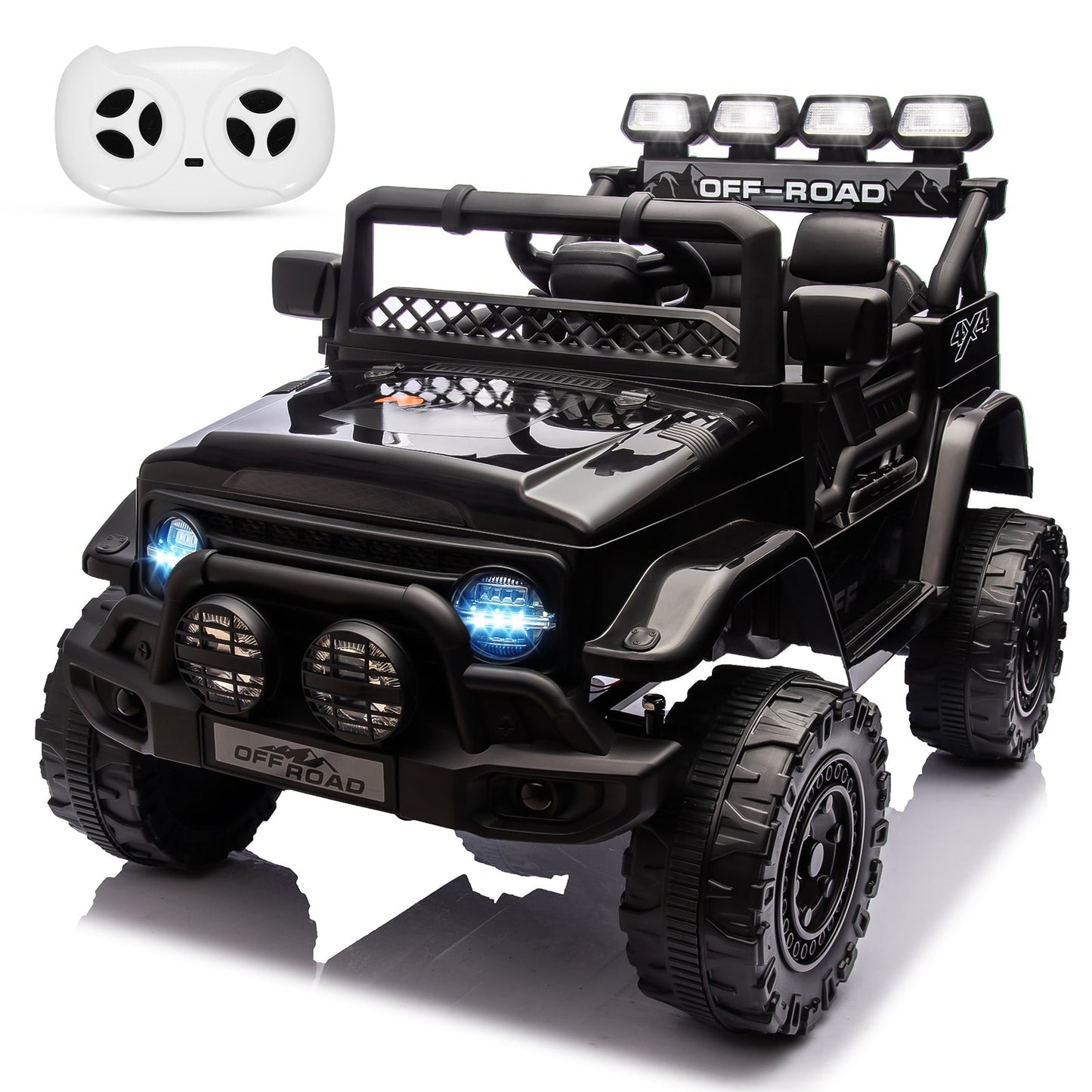 Garvee Ride - P Series: 12VElectric Ride on Truck Car For Kids Age 3+, Remote Control, Twin 25W Motors 3.1MPH Max Speed, Bluetooth USB Music Player, 4 Wheels Suspension LED Lights Safety Belt, Gift for Boy & Girl -Black
