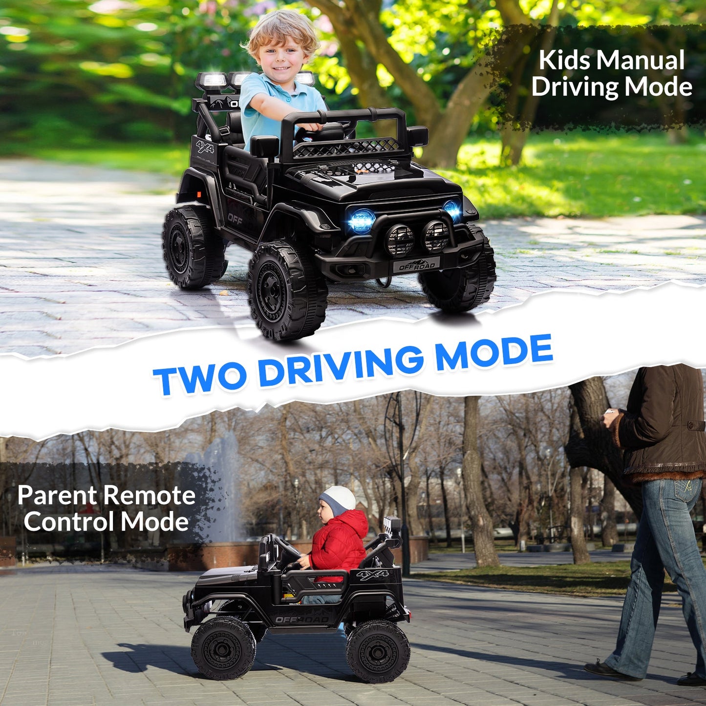 Garvee Ride - P Series: 12VElectric Ride on Truck Car For Kids Age 3+, Remote Control, Twin 25W Motors 3.1MPH Max Speed, Bluetooth USB Music Player, 4 Wheels Suspension LED Lights Safety Belt, Gift for Boy & Girl -Black