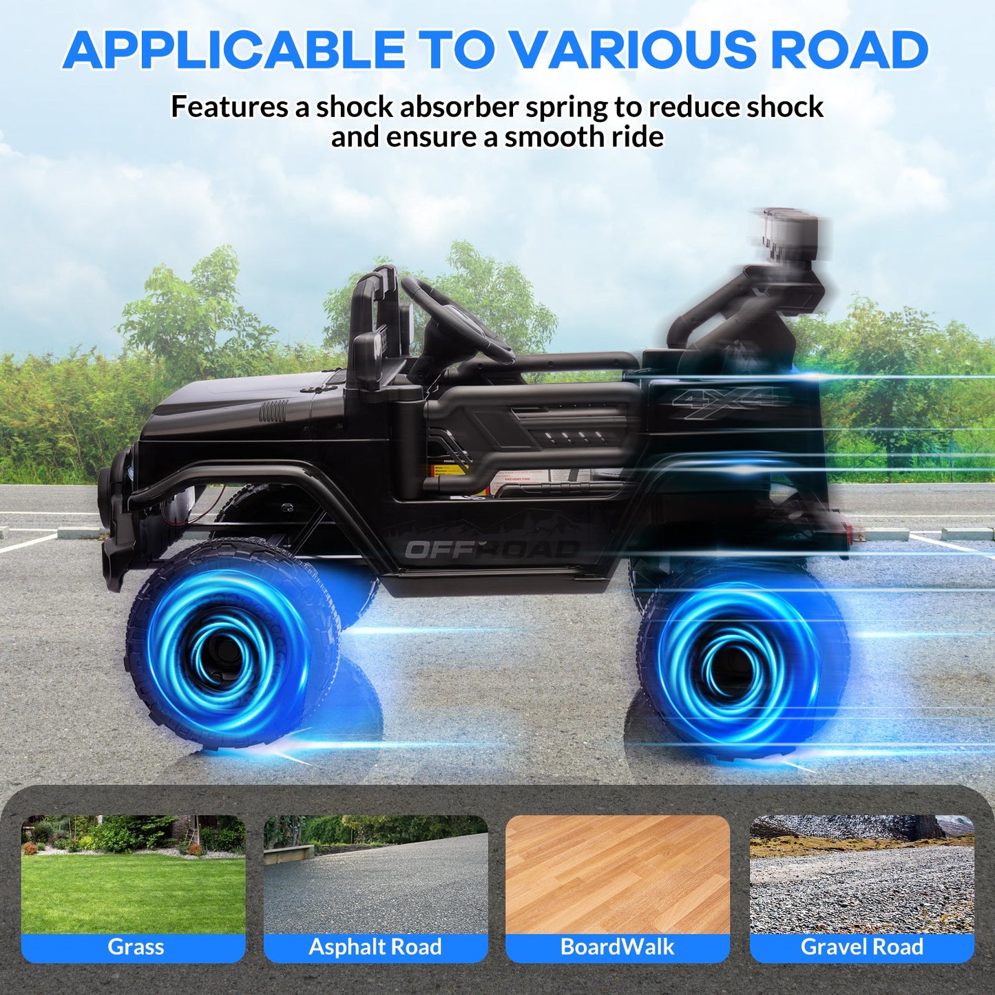 Garvee Ride - P Series: 12VElectric Ride on Truck Car For Kids Age 3+, Remote Control, Twin 25W Motors 3.1MPH Max Speed, Bluetooth USB Music Player, 4 Wheels Suspension LED Lights Safety Belt, Gift for Boy & Girl -Black
