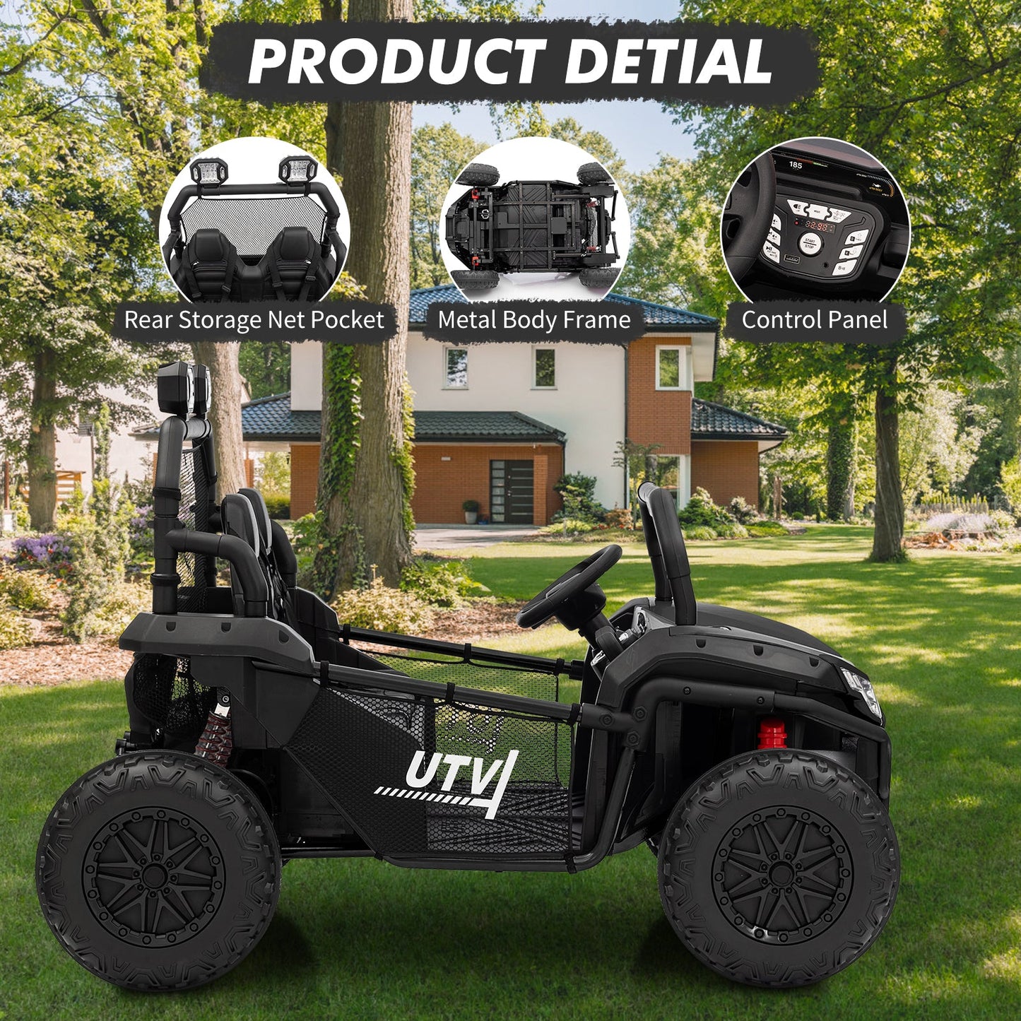 Garvee Ride - P Series: 2 Seater 24V Ride On Car,Electric Vehicle Utv Car for Kids,400W Motors Electric Truck With Remote,4.5MPH Max Speed,Four-Wheel Suspension，Music，Best Gift for Kids,Black
