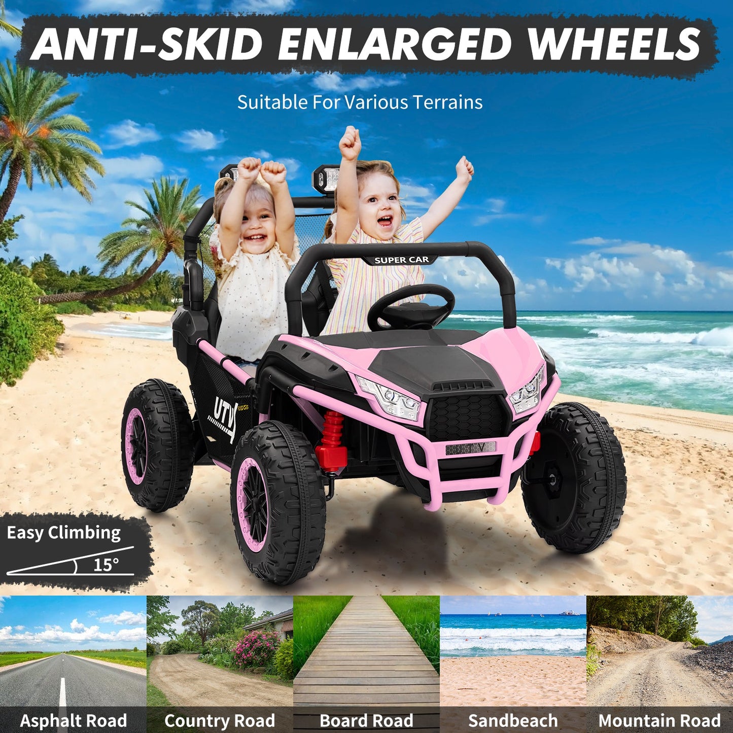 Garvee Ride - P Series: 2 Seater 24V Ride On Car,Electric Vehicle Utv Car for Kids,400W Motors Electric Truck With Remote,4.5MPH Max Speed,Four-Wheel Suspension，Music，Best Gift for Kids,Pink
