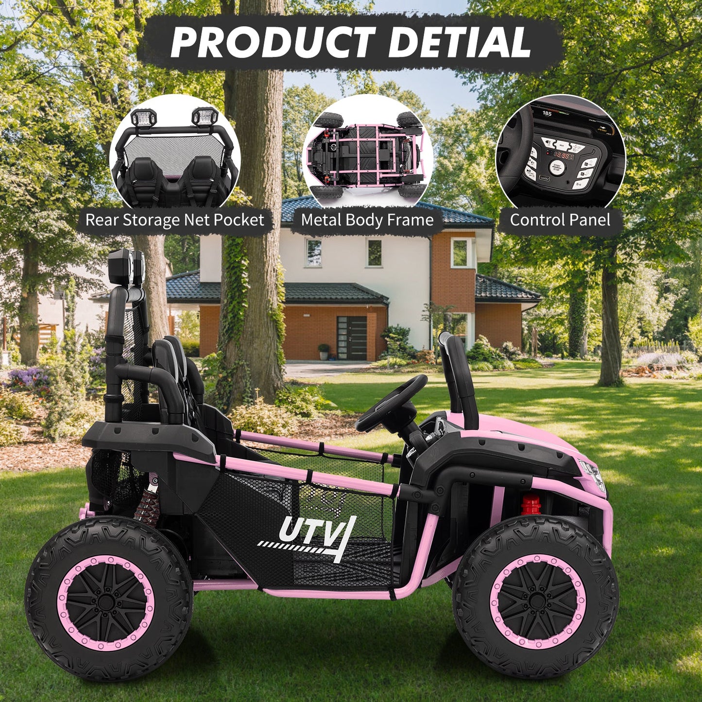 Garvee Ride - P Series: 2 Seater 24V Ride On Car,Electric Vehicle Utv Car for Kids,400W Motors Electric Truck With Remote,4.5MPH Max Speed,Four-Wheel Suspension，Music，Best Gift for Kids,Pink