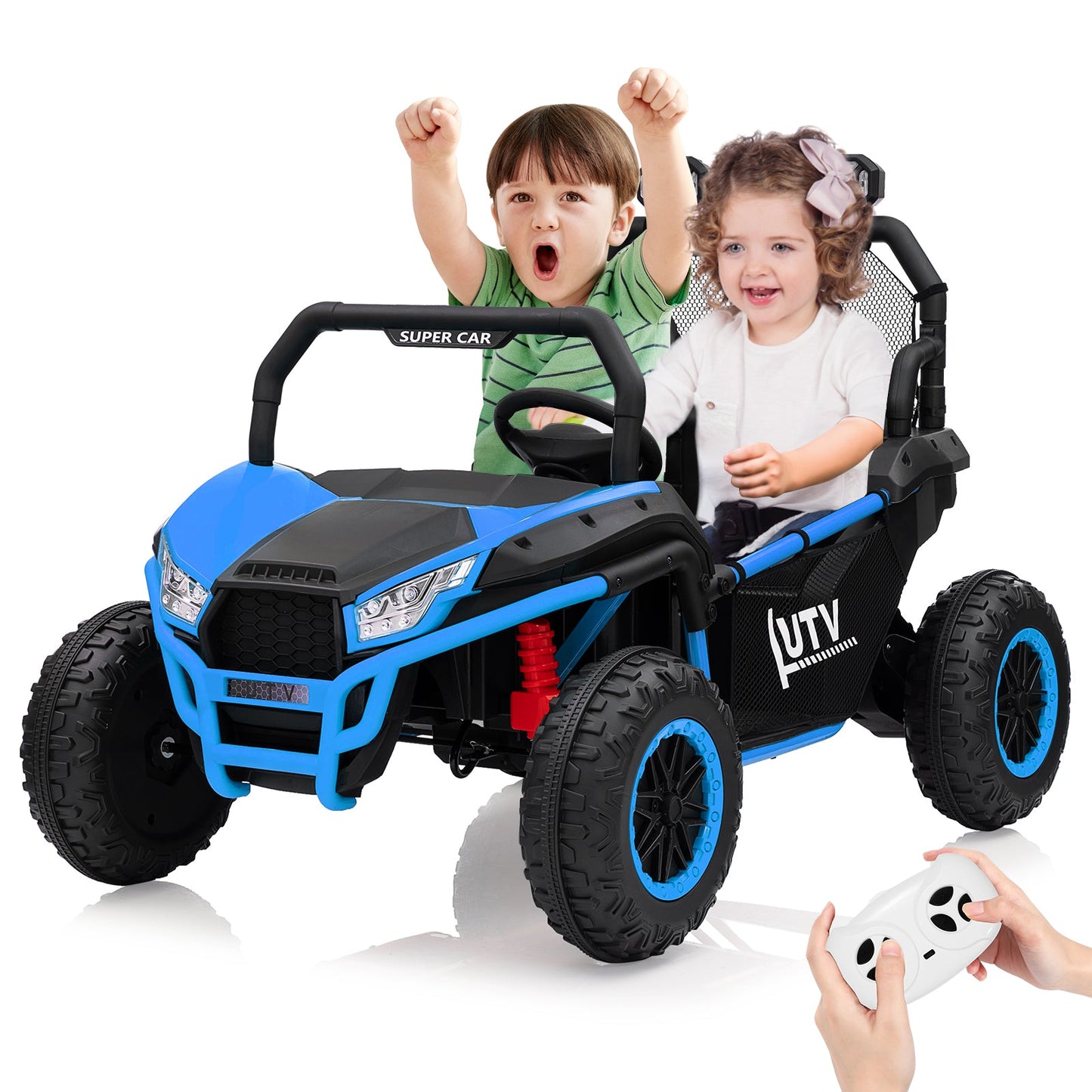Garvee Ride - P Series: 2 Seater 24V Ride On Car,Electric Vehicle Utv Car for Kids,400W Motors Electric Truck With Remote,4.5MPH Max Speed,Four-Wheel Suspension，Music，Best Gift for Kids,Blue