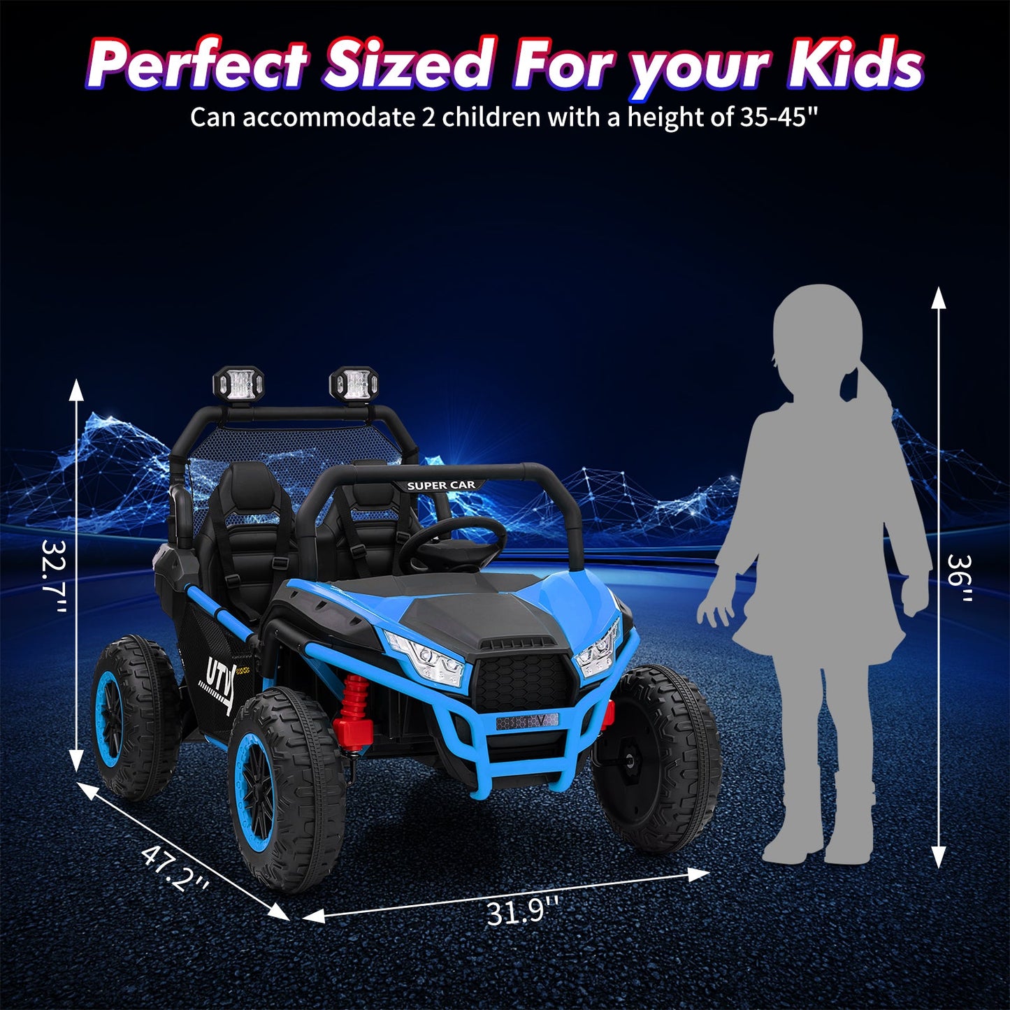 Garvee Ride - P Series: 2 Seater 24V Ride On Car,Electric Vehicle Utv Car for Kids,400W Motors Electric Truck With Remote,4.5MPH Max Speed,Four-Wheel Suspension，Music，Best Gift for Kids,Blue