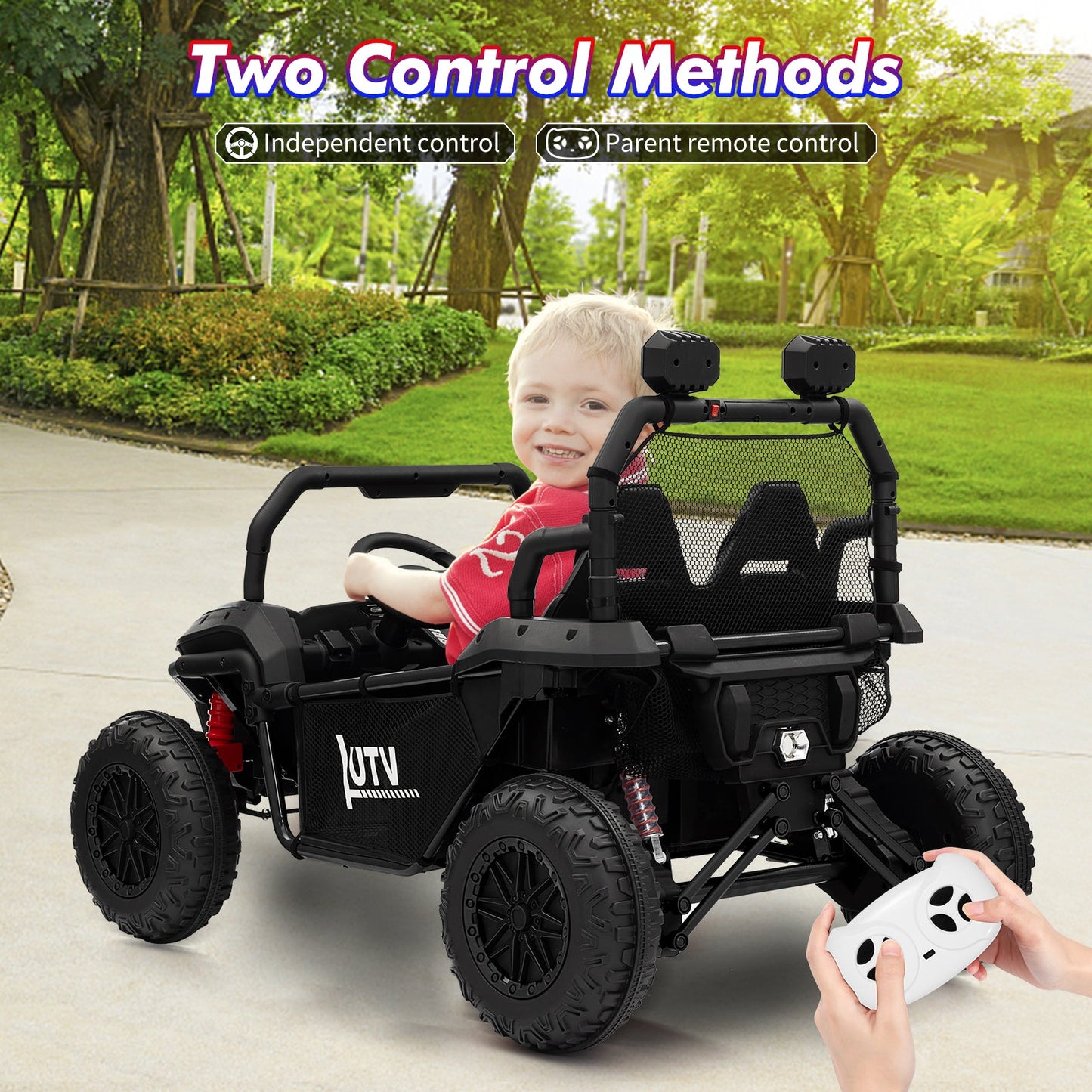 Garvee Ride - P Series: 2 Seater 24V Ride On Car,Electric Vehicle Utv Car for Kids,400W Motors Electric Truck With Remote,4.5MPH Max Speed,Four-Wheel Suspension，Music，Best Gift for Kids,Blue