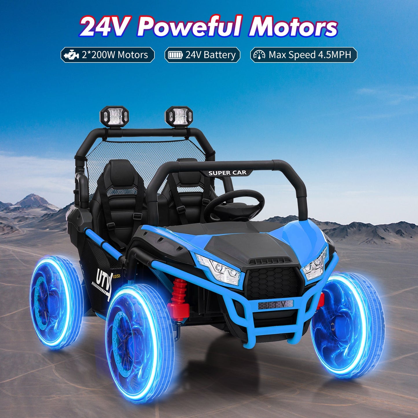 Garvee Ride - P Series: 2 Seater 24V Ride On Car,Electric Vehicle Utv Car for Kids,400W Motors Electric Truck With Remote,4.5MPH Max Speed,Four-Wheel Suspension，Music，Best Gift for Kids,Blue