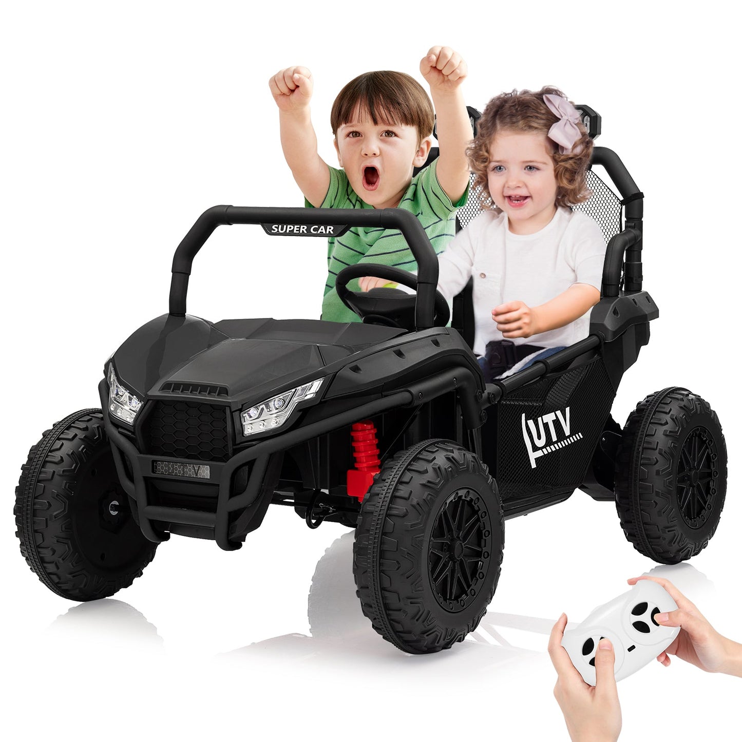 Garvee Ride - P Series: 2 Seater 24V Ride On Car,Electric Vehicle Utv Car for Kids,400W Motors Electric Truck With Remote,4.5MPH Max Speed,Four-Wheel Suspension，Music，Best Gift for Kids,Black