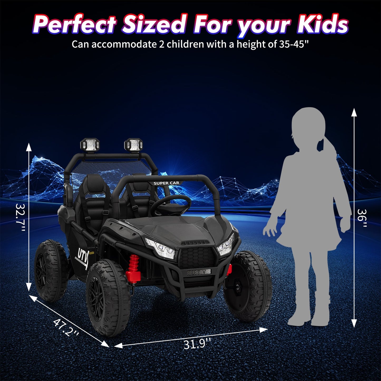 Garvee Ride - P Series: 2 Seater 24V Ride On Car,Electric Vehicle Utv Car for Kids,400W Motors Electric Truck With Remote,4.5MPH Max Speed,Four-Wheel Suspension，Music，Best Gift for Kids,Black