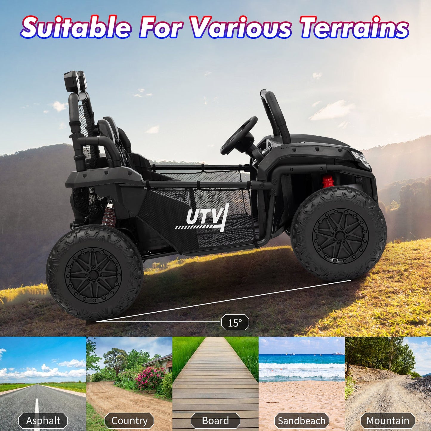 Garvee Ride - P Series: 2 Seater 24V Ride On Car,Electric Vehicle Utv Car for Kids,400W Motors Electric Truck With Remote,4.5MPH Max Speed,Four-Wheel Suspension，Music，Best Gift for Kids,Black