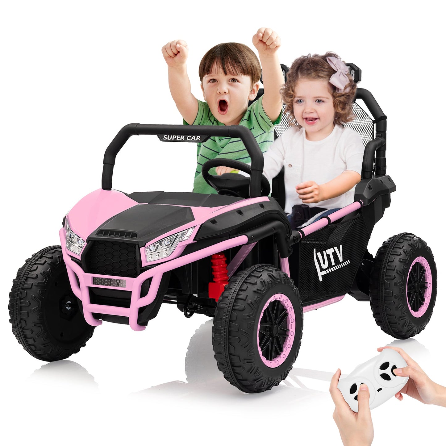 Garvee Ride - P Series: 2 Seater 24V Ride On Car,Electric Vehicle Utv Car for Kids,400W Motors Electric Truck With Remote,4.5MPH Max Speed,Four-Wheel Suspension，Music，Best Gift for Kids,Pink