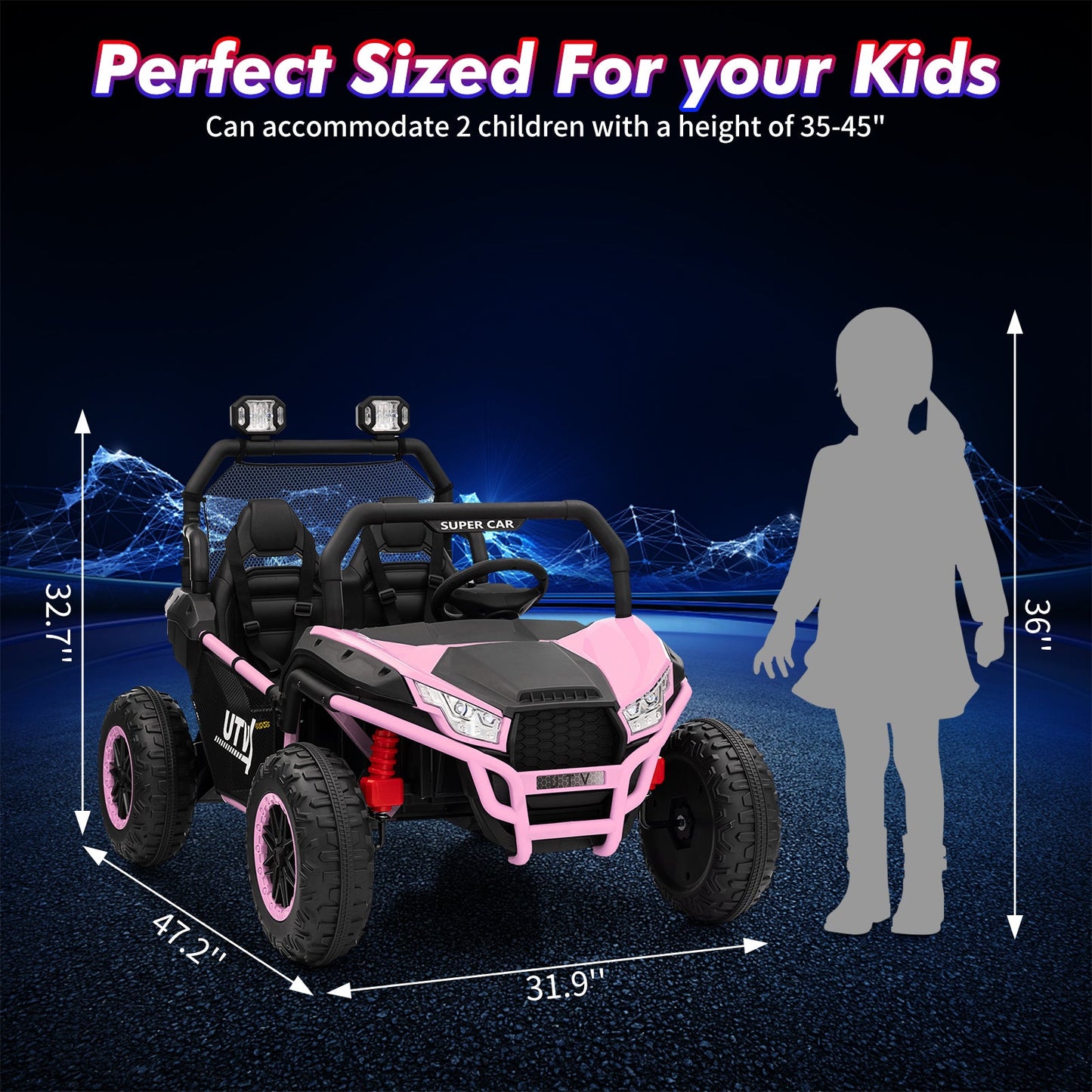 Garvee Ride - P Series: 2 Seater 24V Ride On Car,Electric Vehicle Utv Car for Kids,400W Motors Electric Truck With Remote,4.5MPH Max Speed,Four-Wheel Suspension，Music，Best Gift for Kids,Pink